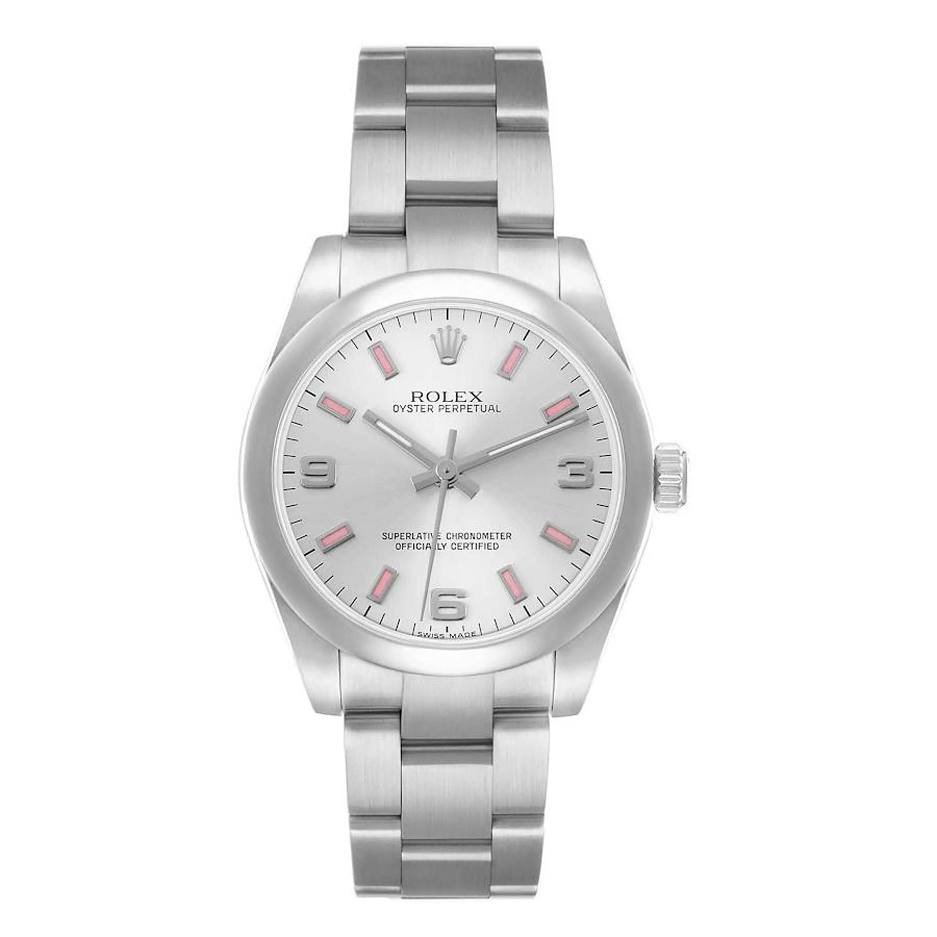 Rolex Oyster Perpetual Silver / Pink Markers Dial On Oyster