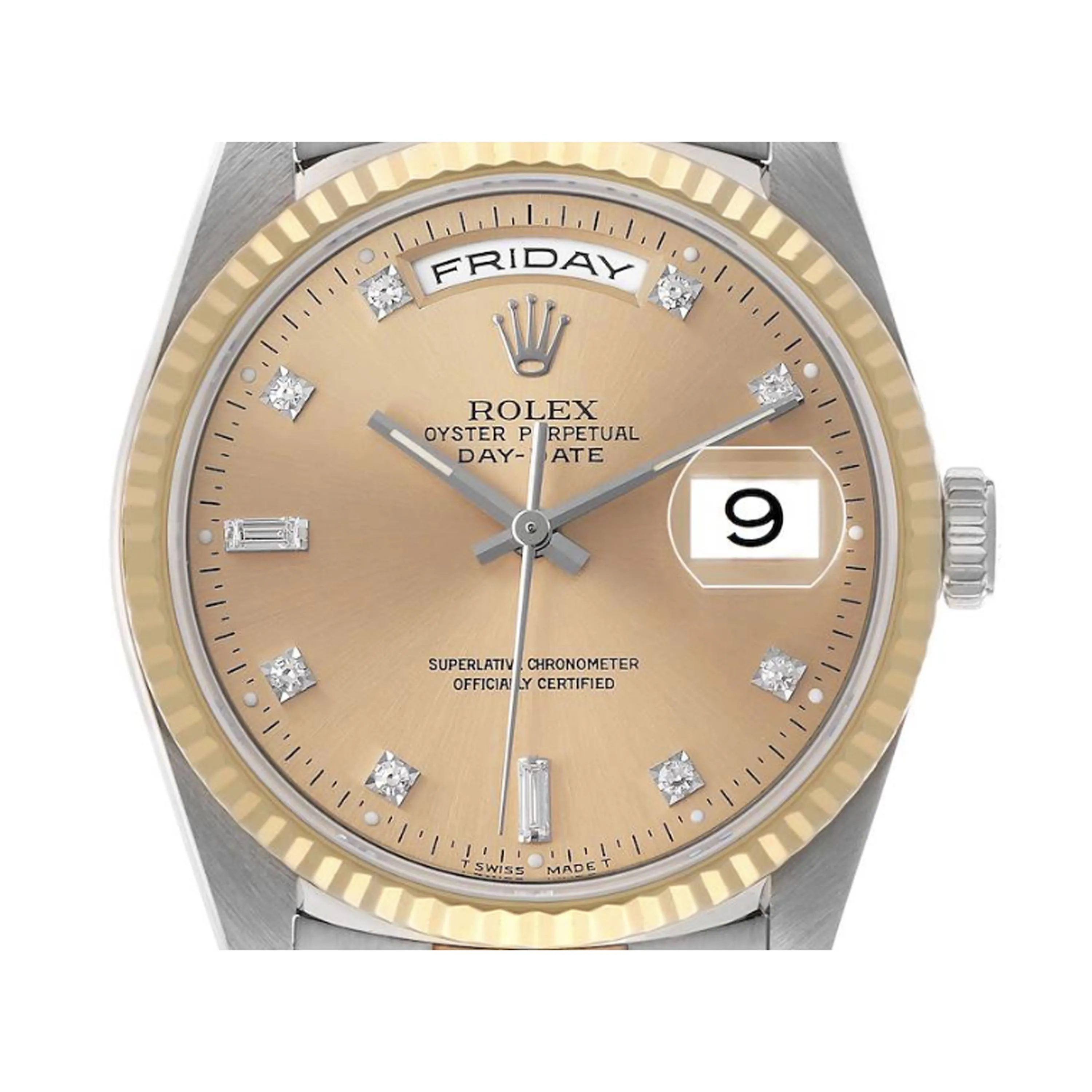 Rolex Day Date Champagne Diamond Factory Dial On Am Leather