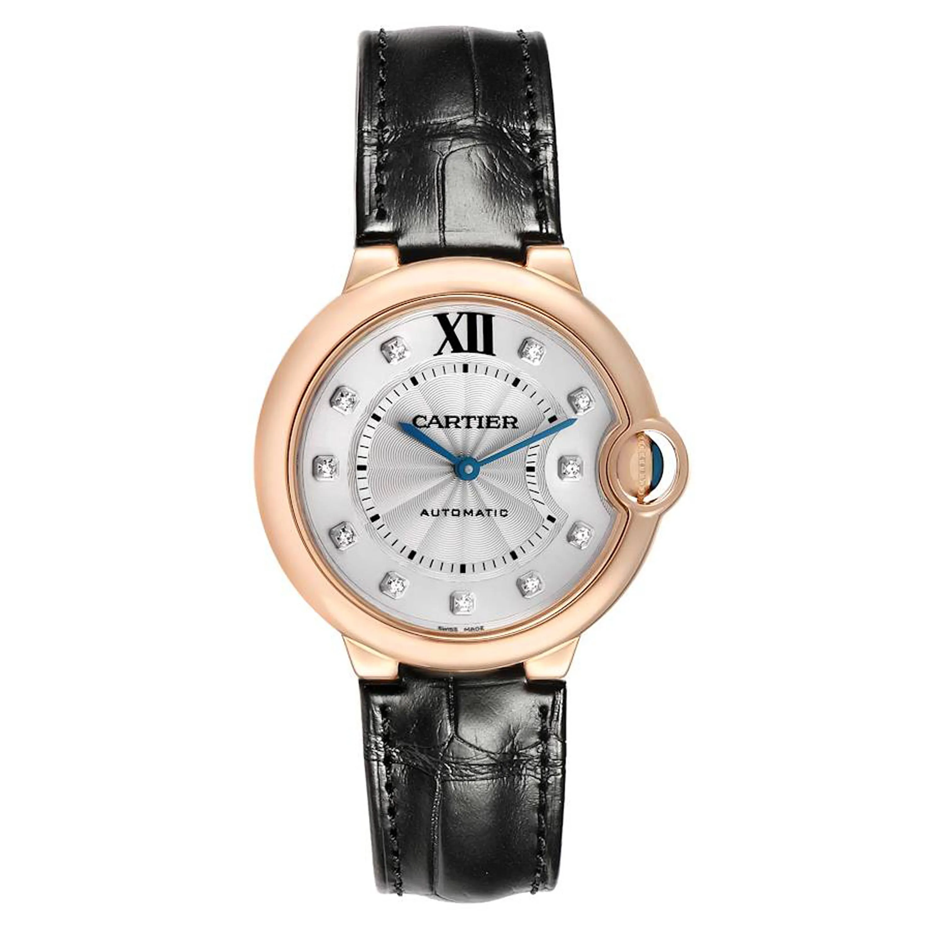 Cartier Ballon Bleu Silver Factory Diamond Dial On Leather