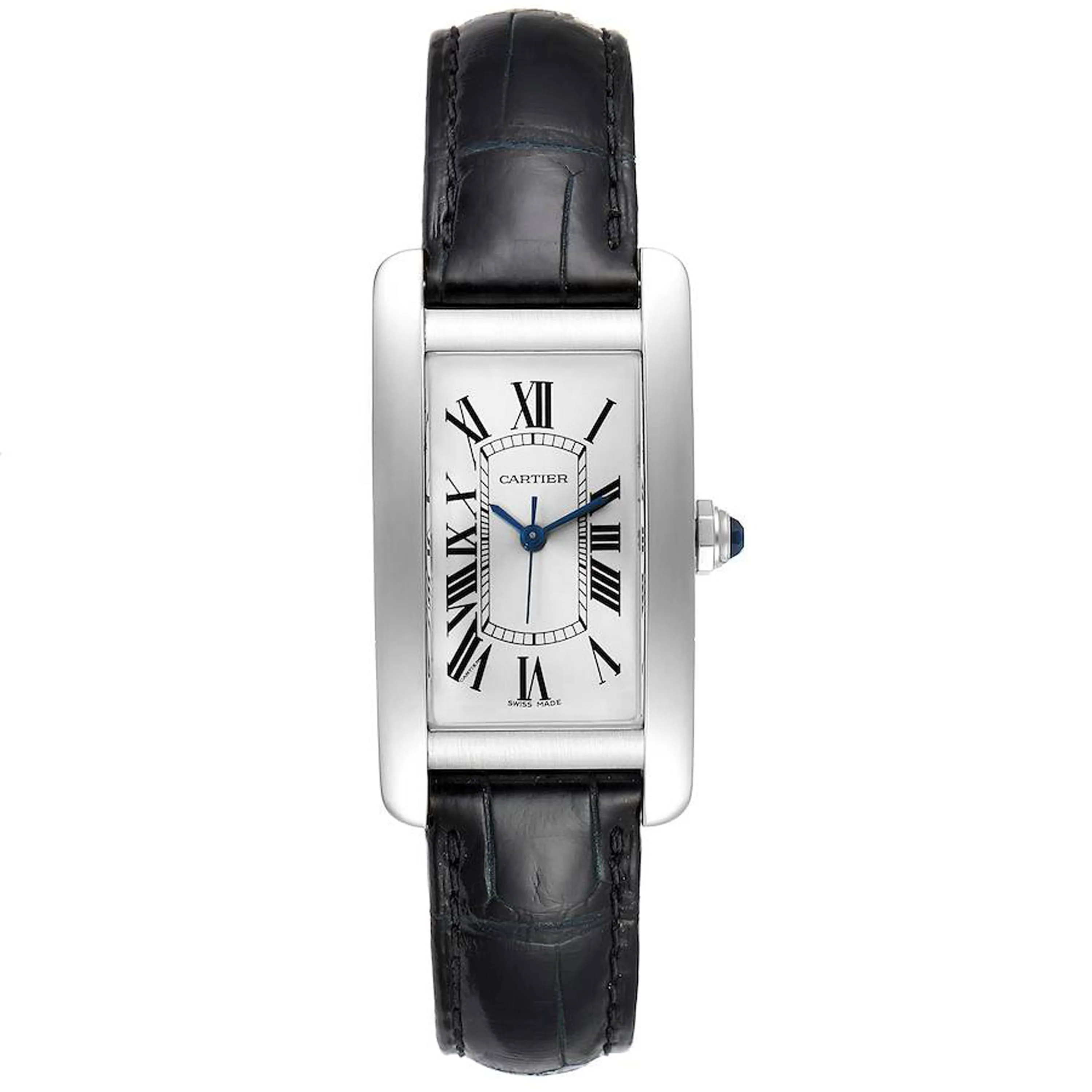 Cartier Tank Americaine Silver Roman Dial On Leather