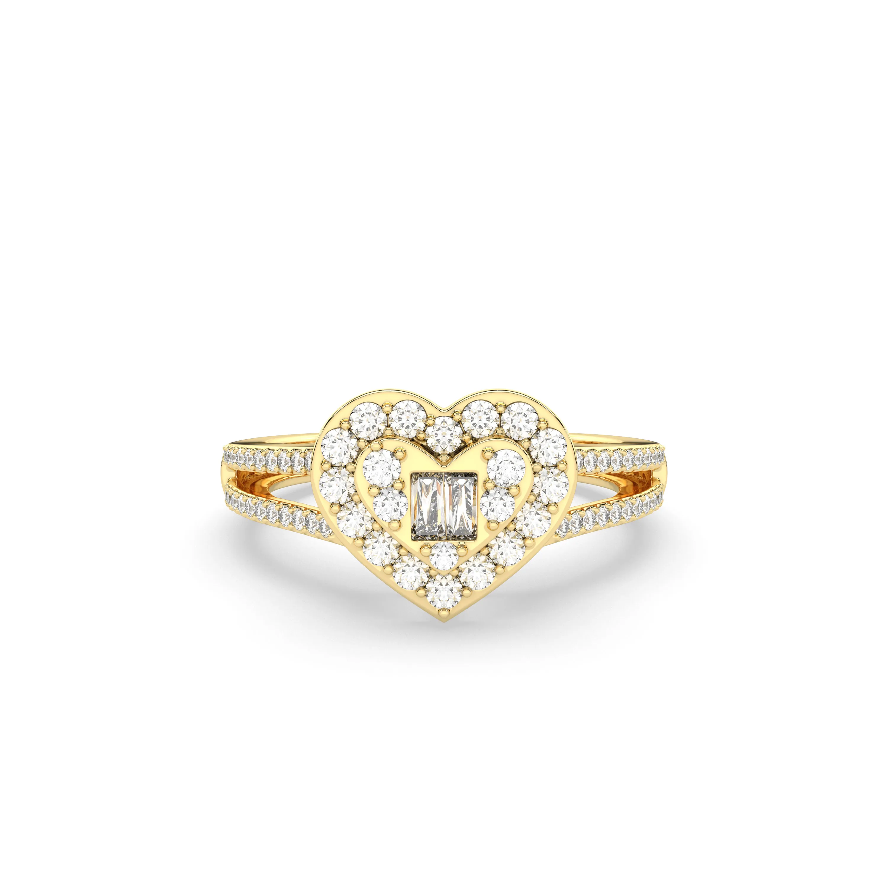 Women's Baguette And Round Cut Natural Diamond Heart Engagement Ring