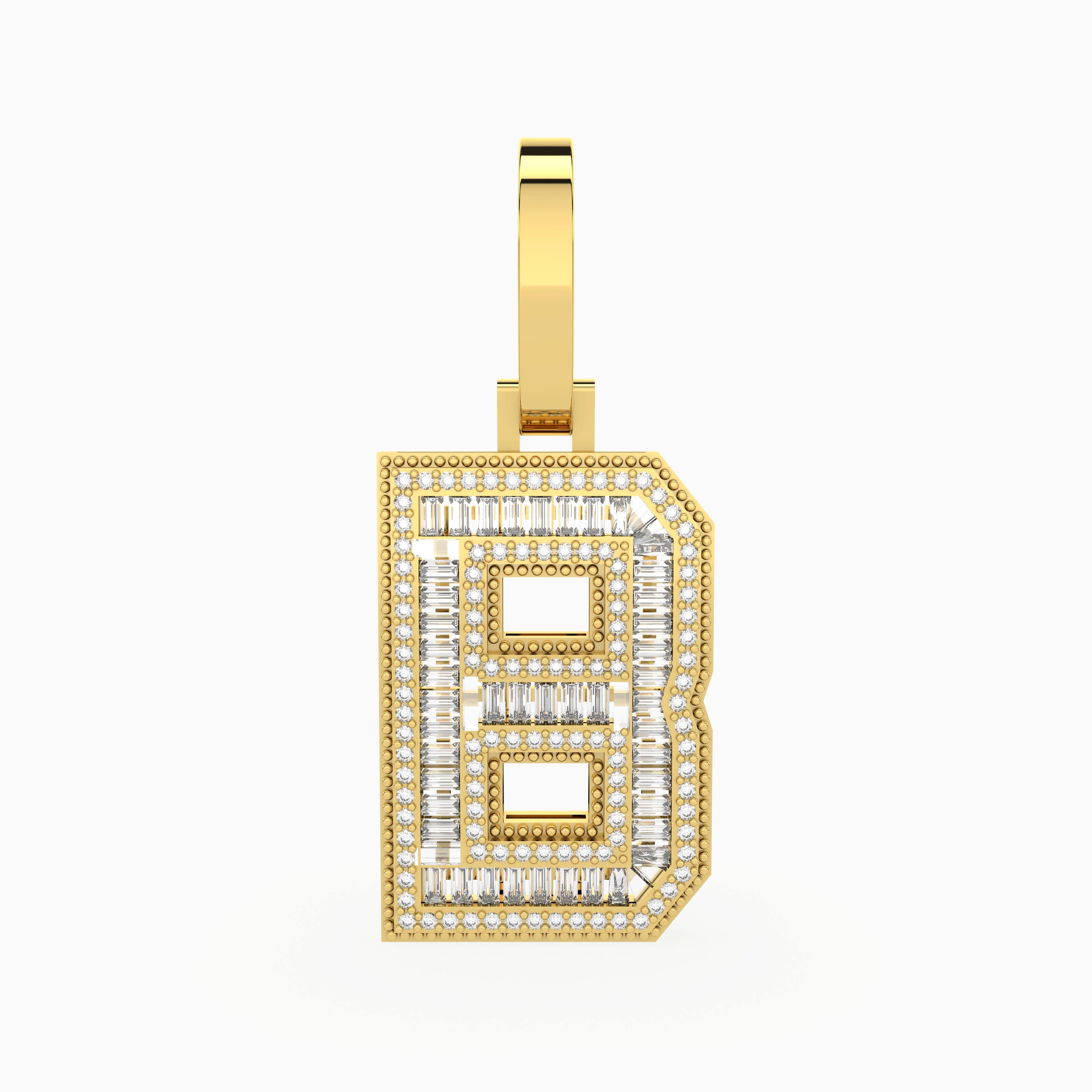Iced-Out Baguette And Round Lab Grown Letter B Pendant