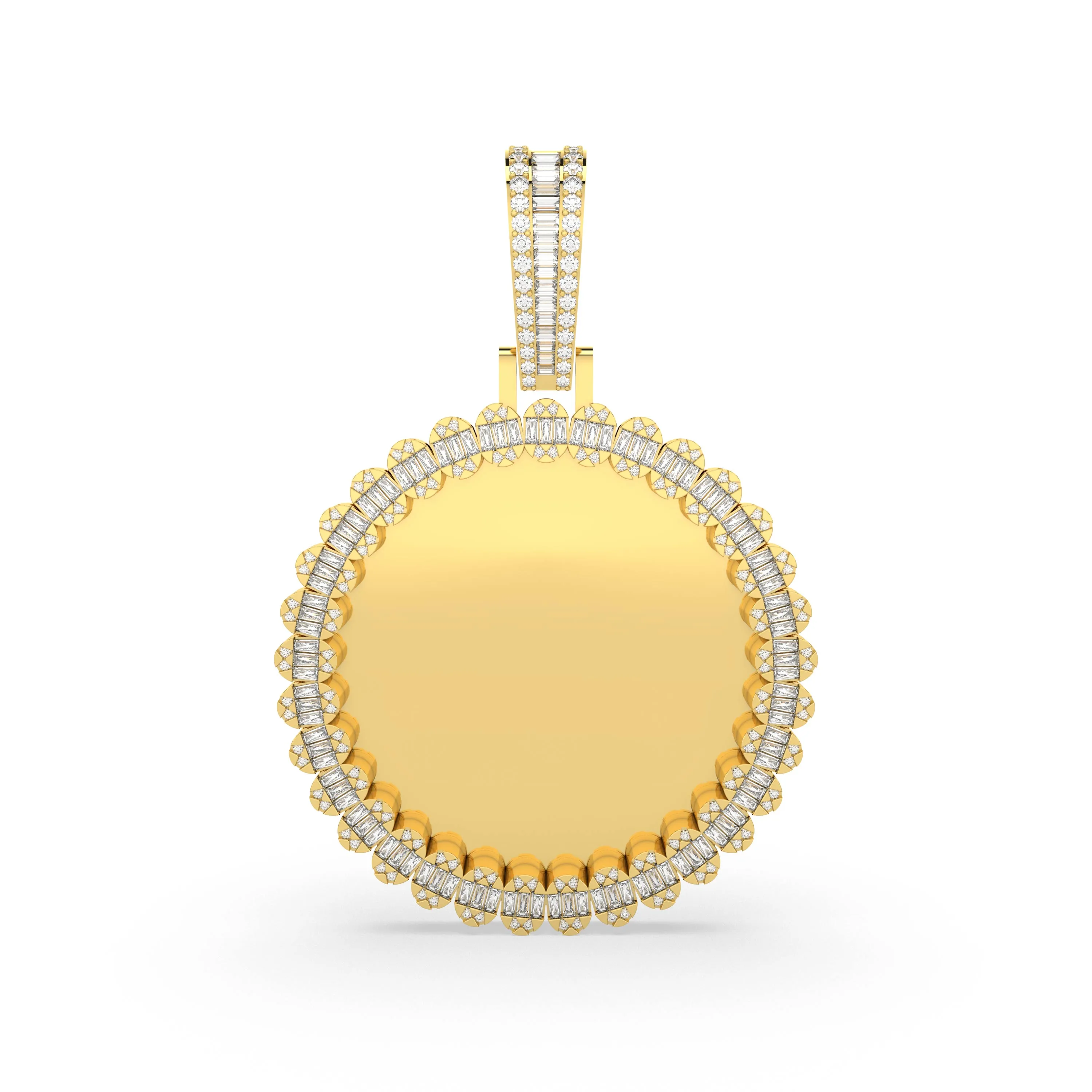 Baguette And Round Natural Diamond Photo Pendant