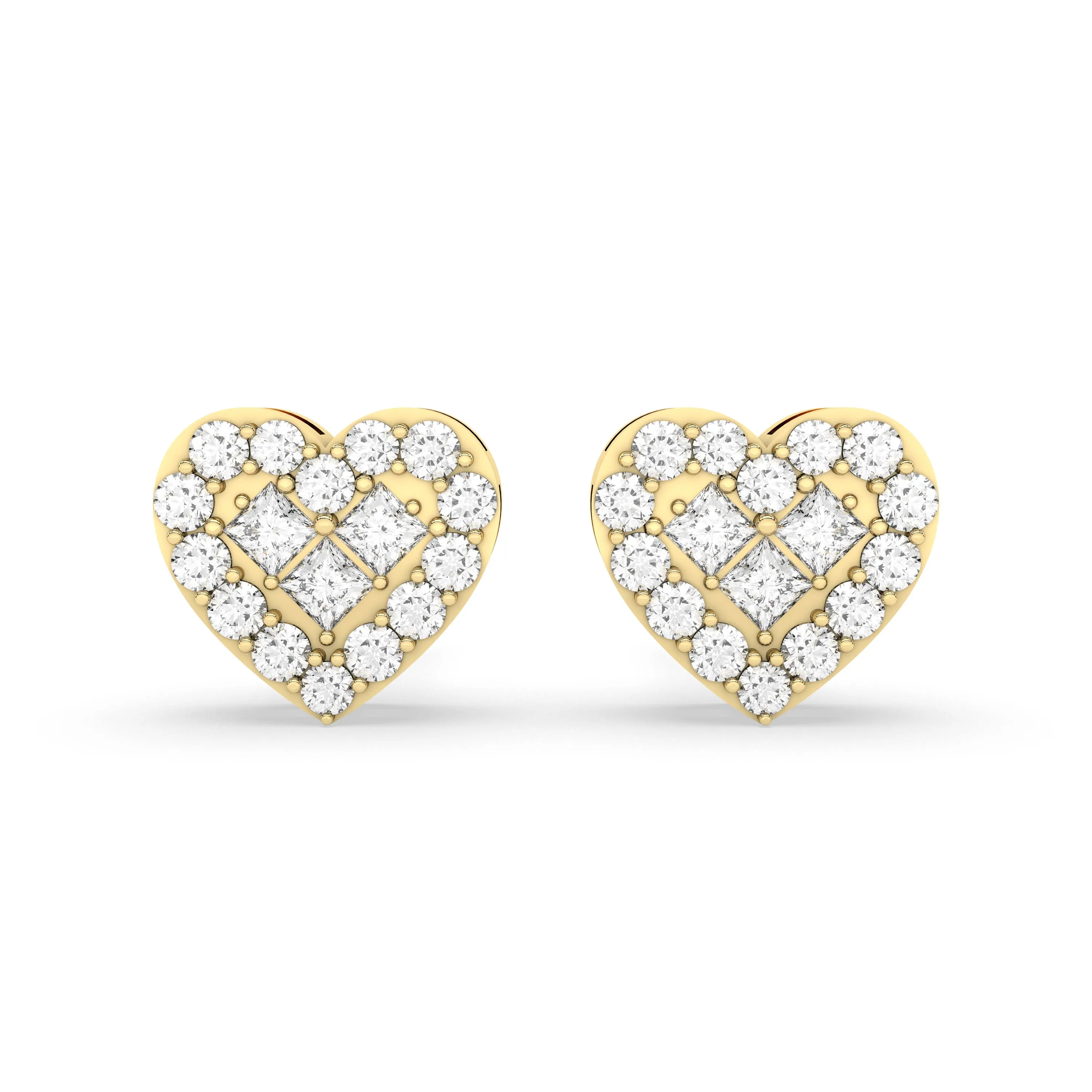 Gold Heart Shaped Natural Diamond Accent Stud Earrings For Her