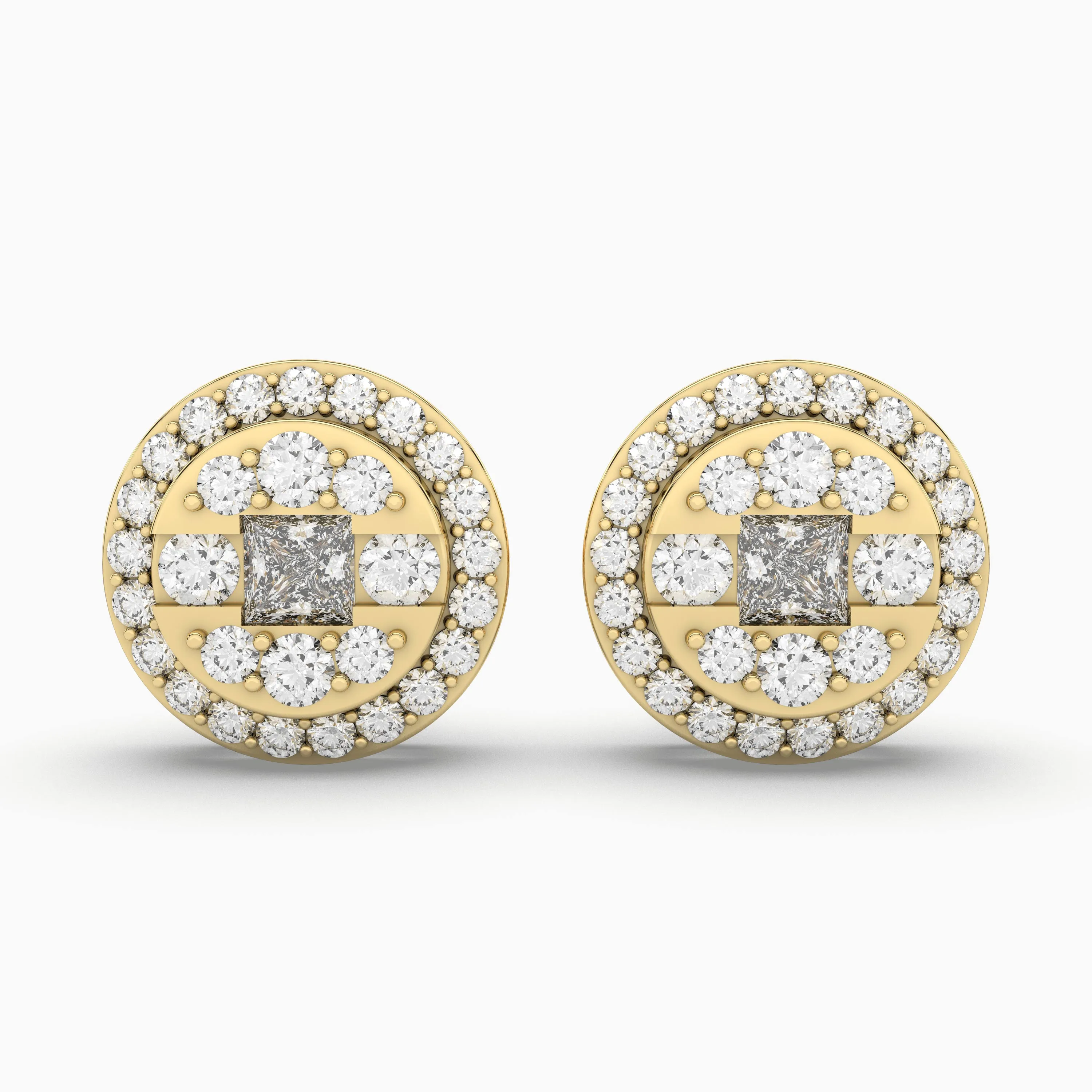 Round Halo Natural Diamond Stud Earring