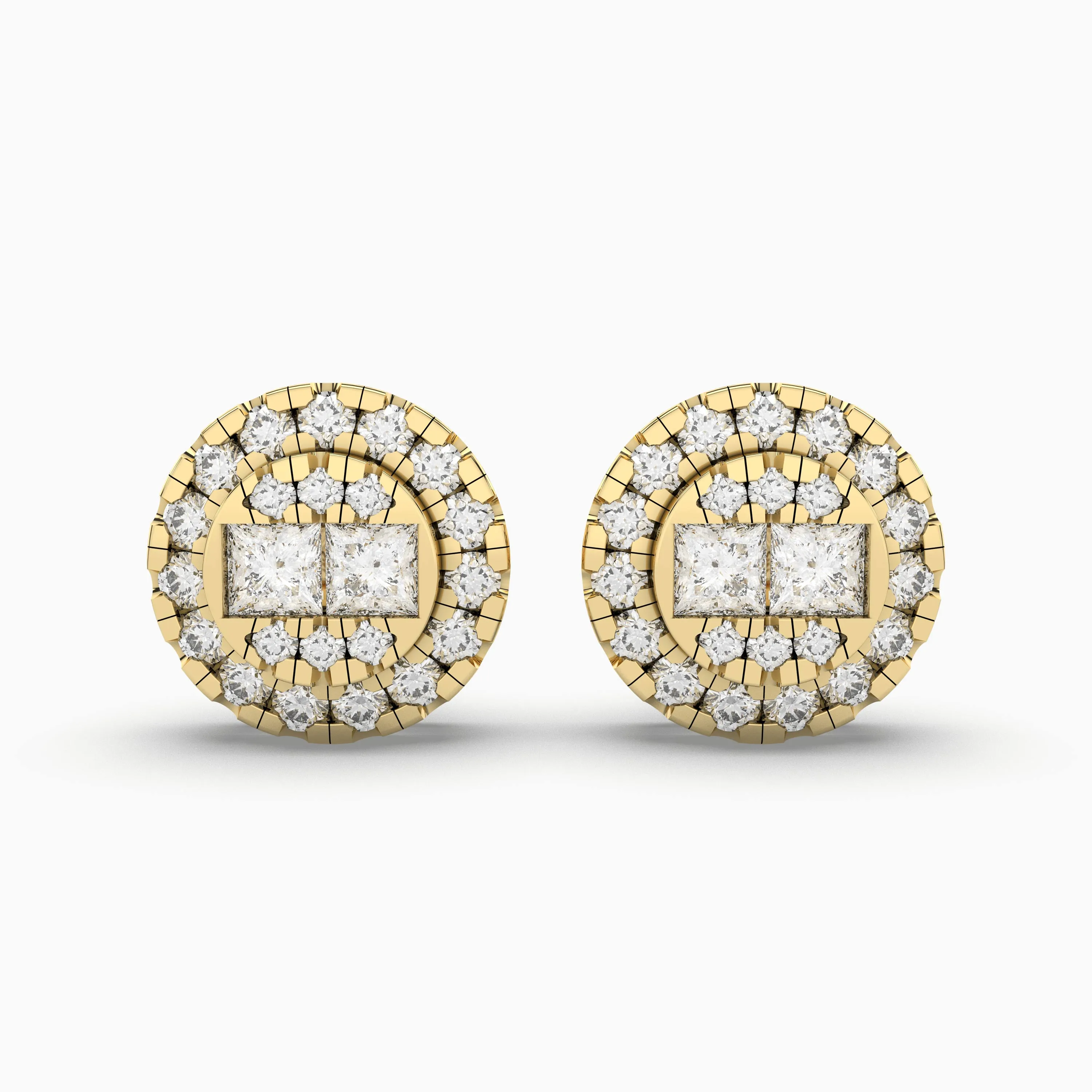 Gold Round Natural Diamond Stud Earrings For Women