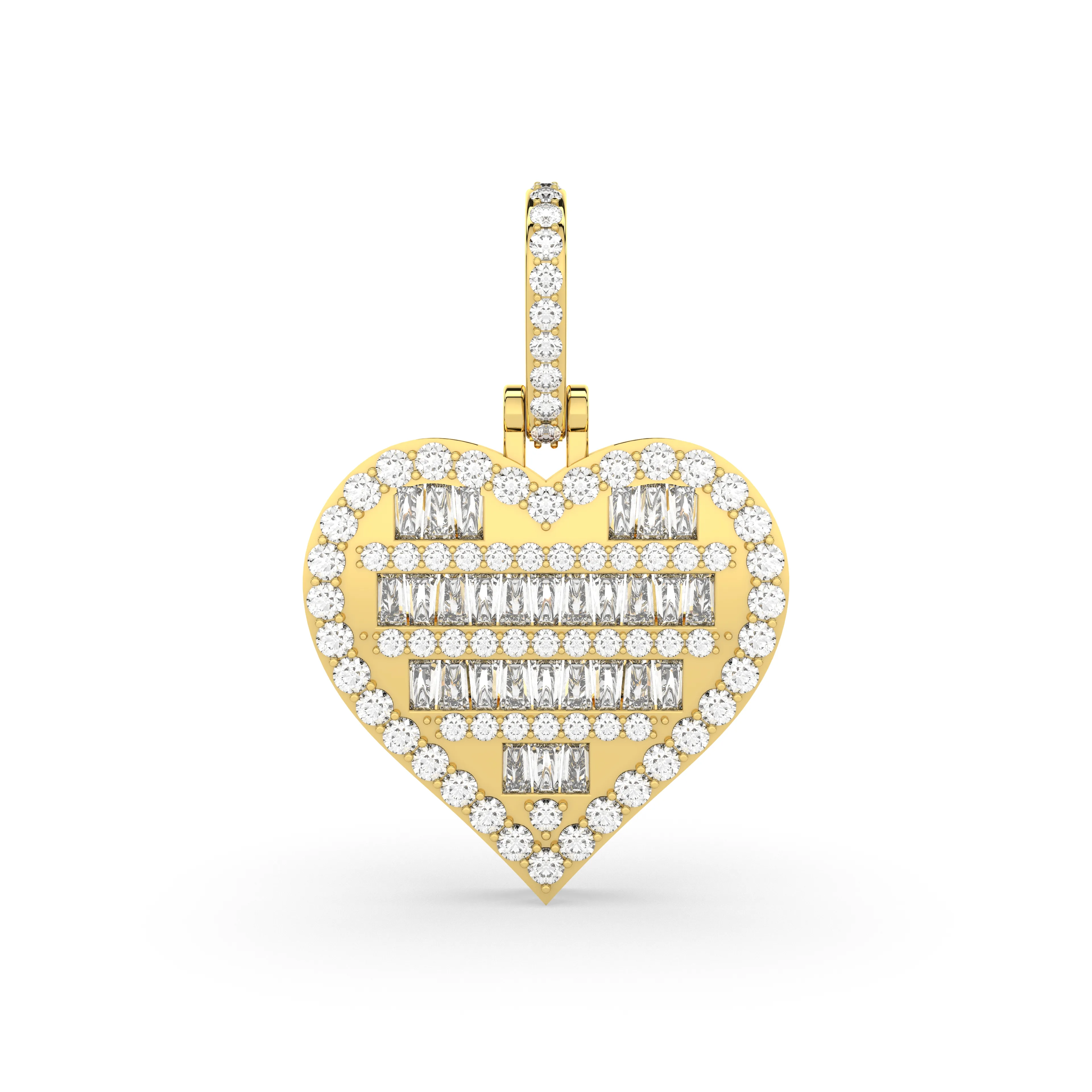 Women's Round And Baguette Natural Diamonds Heart Pendant
