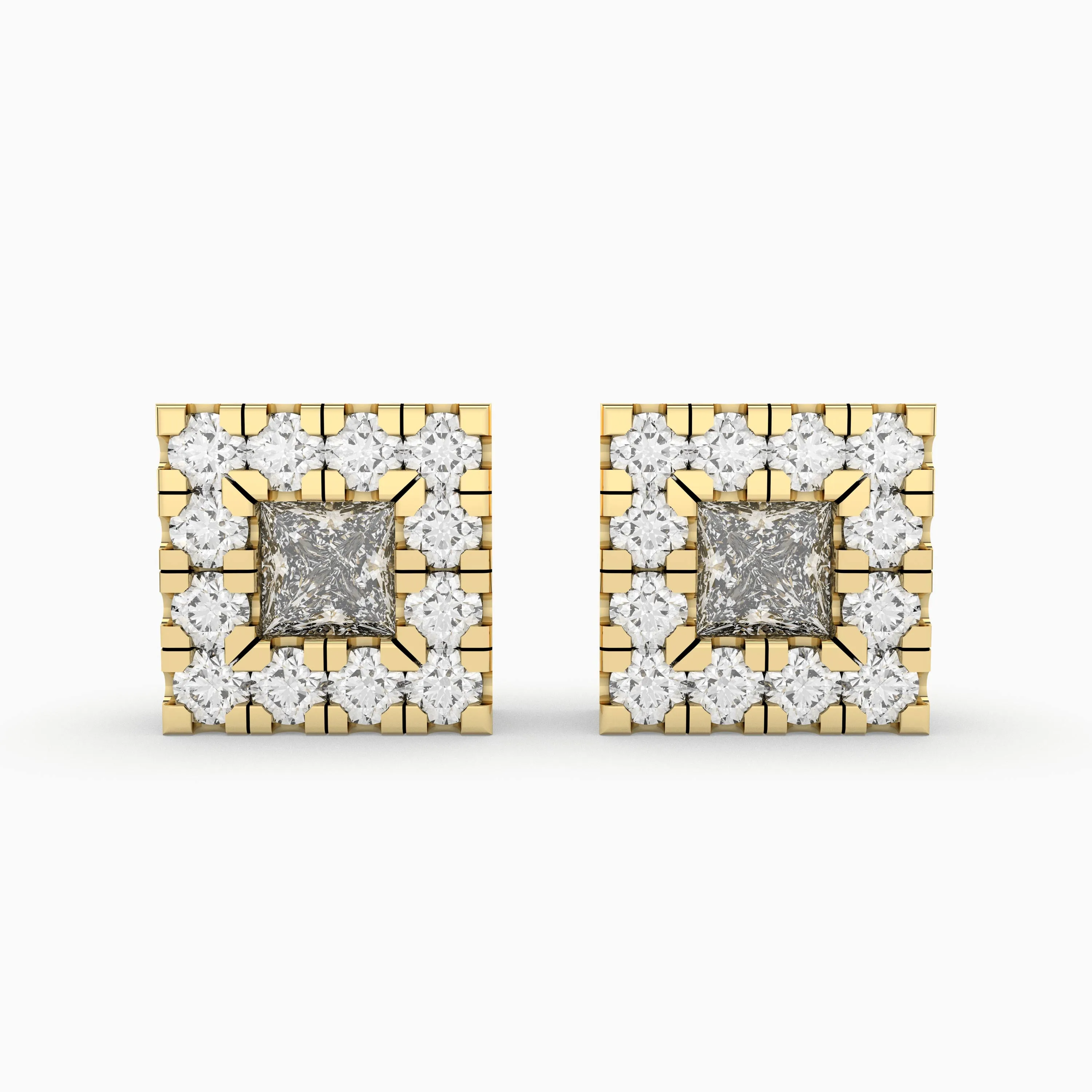 Square Natural Diamond Stud Earrings - 0.54 CT Natural Diamonds For Women