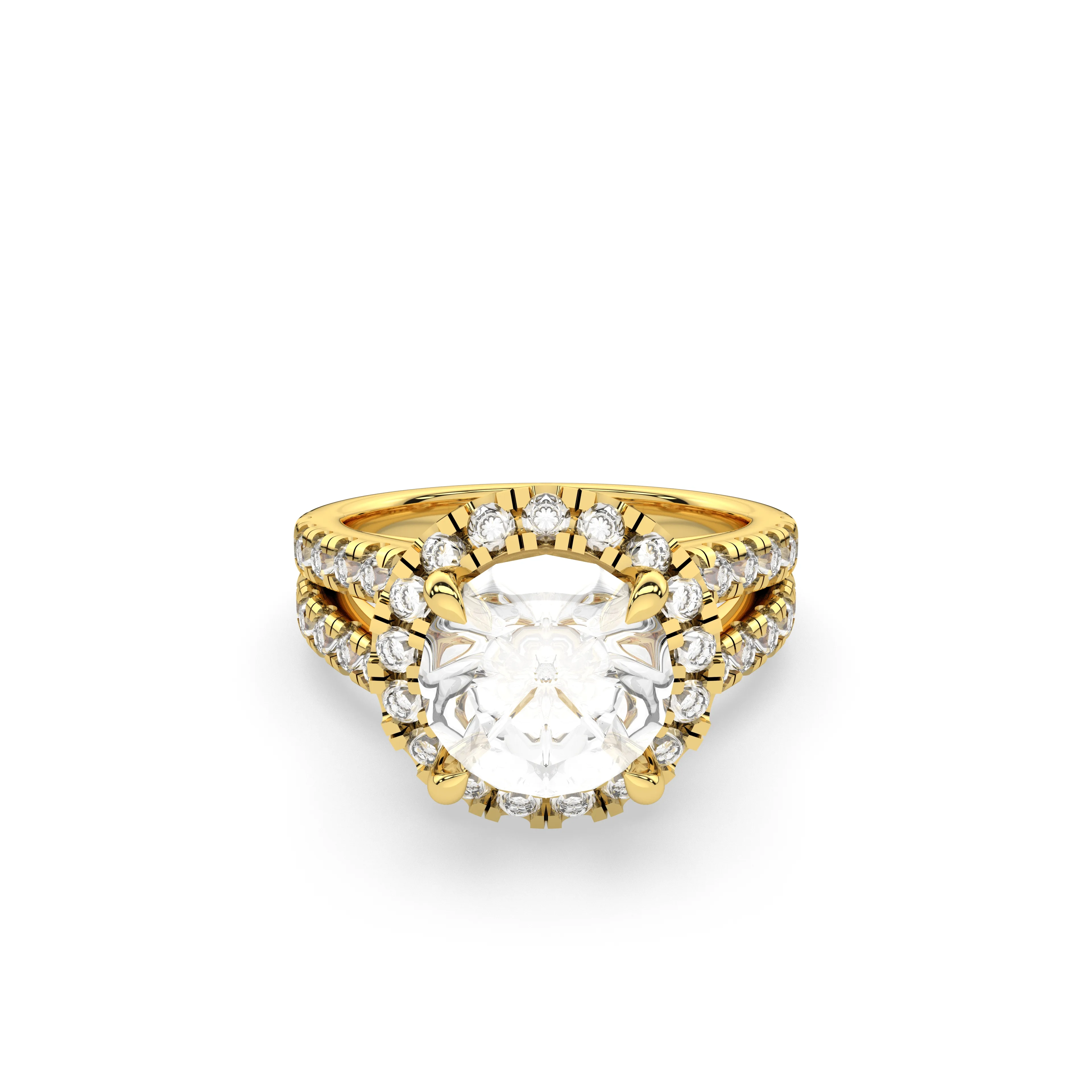 Halo Solitaire Split Shank Diamond Engagement Ring