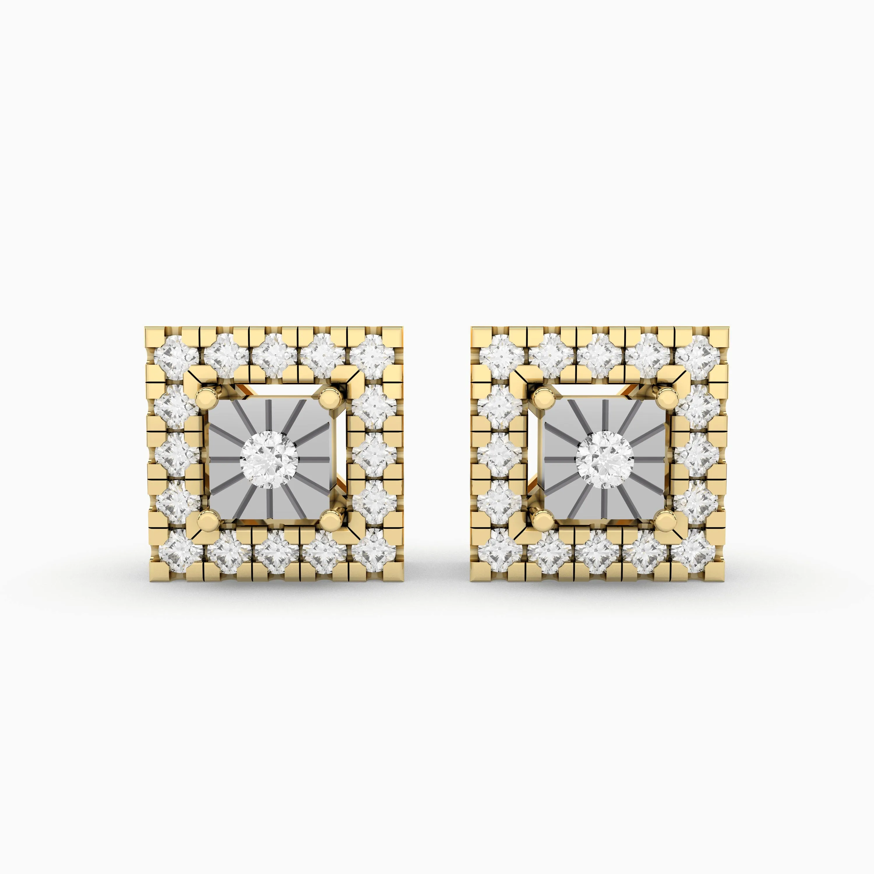 0.14 CT.T.W Natural Diamond Cluster Square Frame Natural Diamond Stud Earring