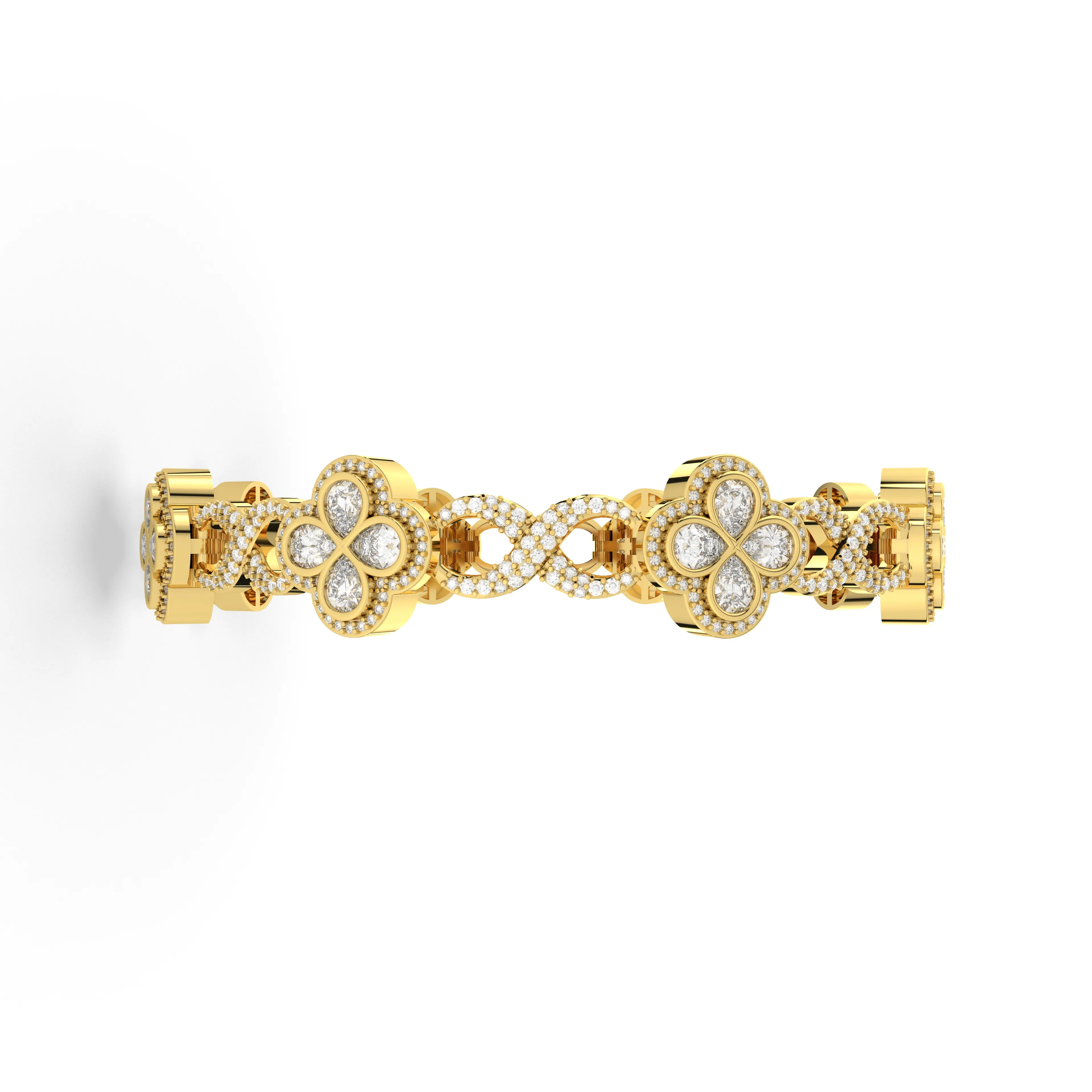 Natural Diamond Clover-Motif Link Bracelet