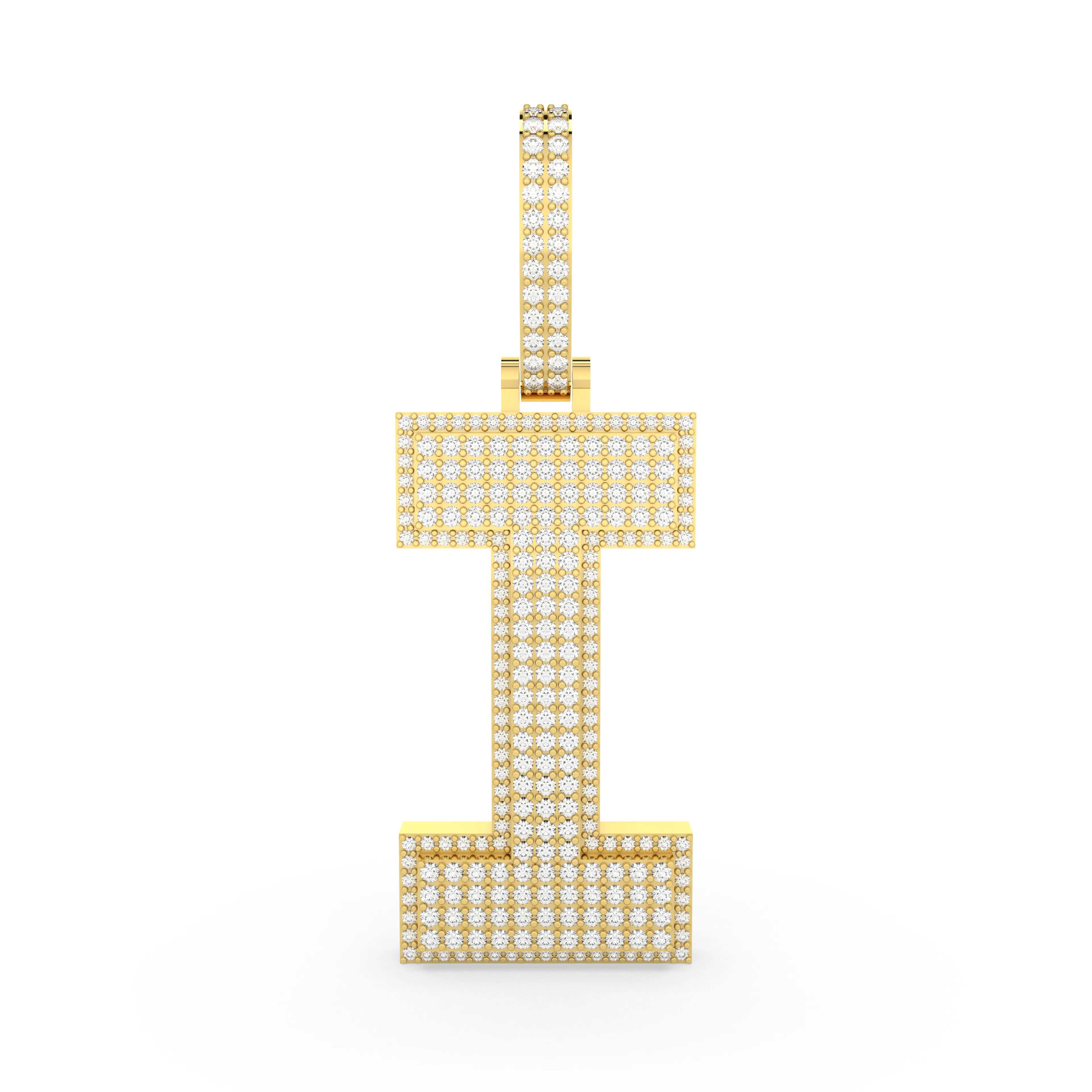 Round Natural Diamond "I" Initial Charm Pendant