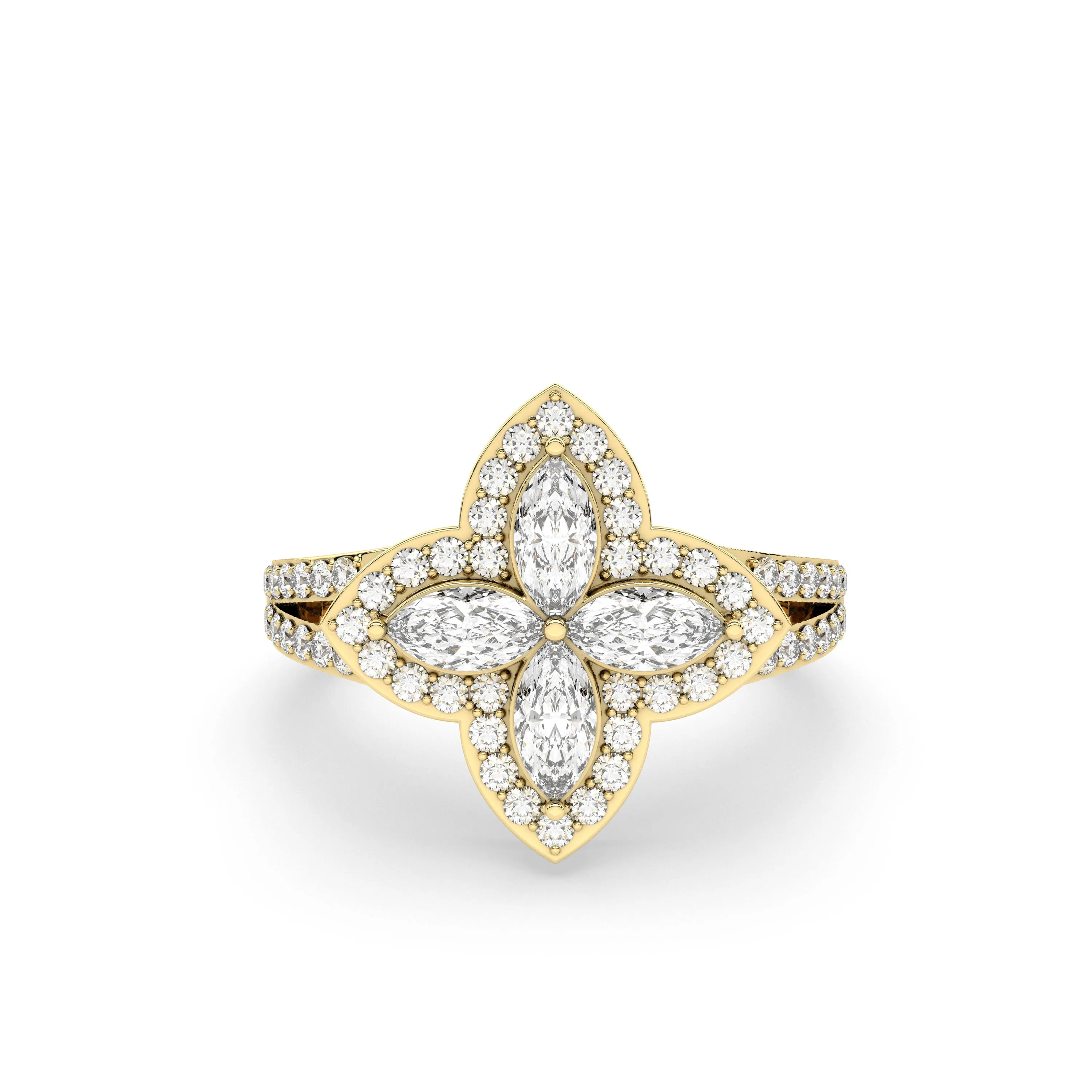 Gold Natural Diamond Petal Ring