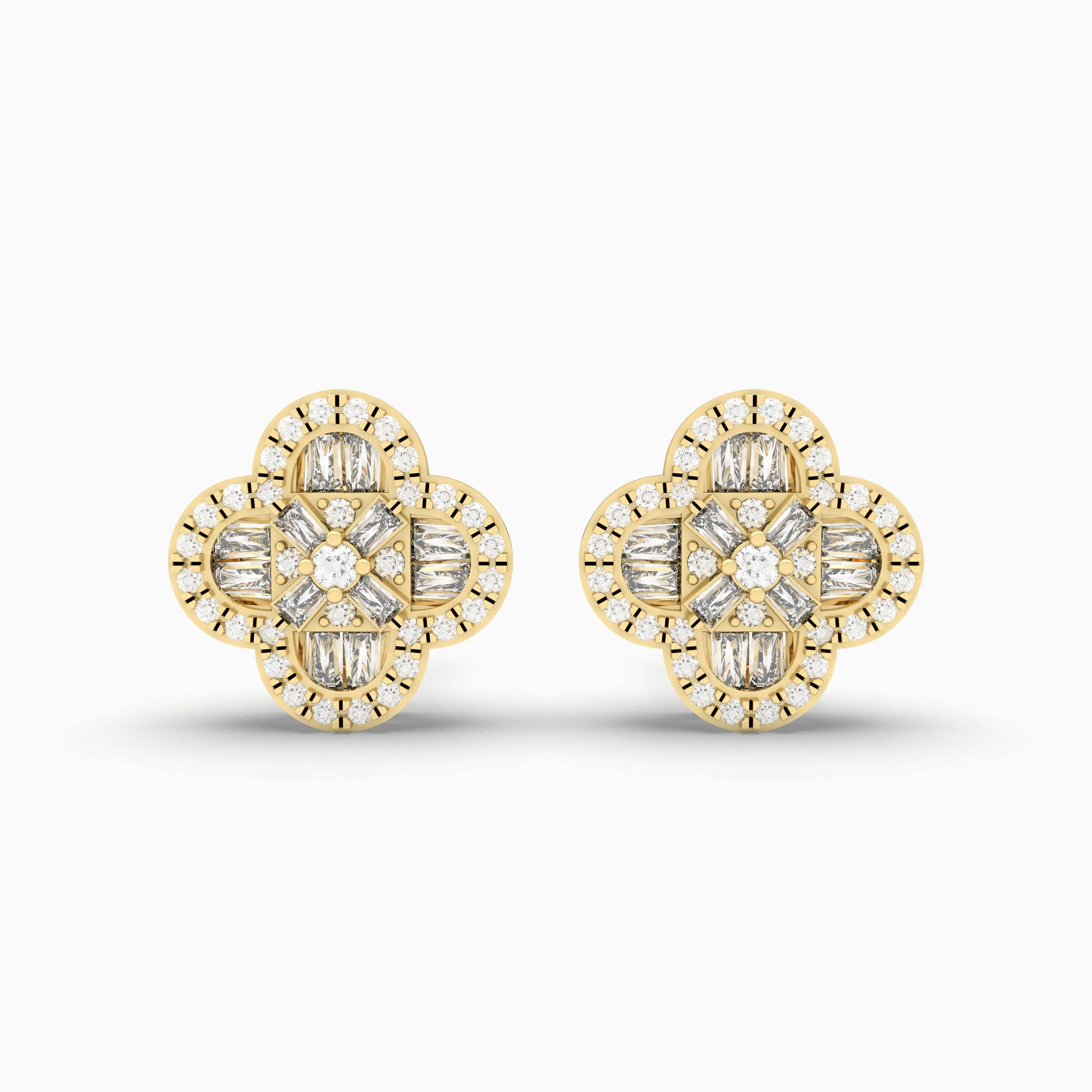 Gold Fancy  Natural Diamond Elegant Floral Earrings