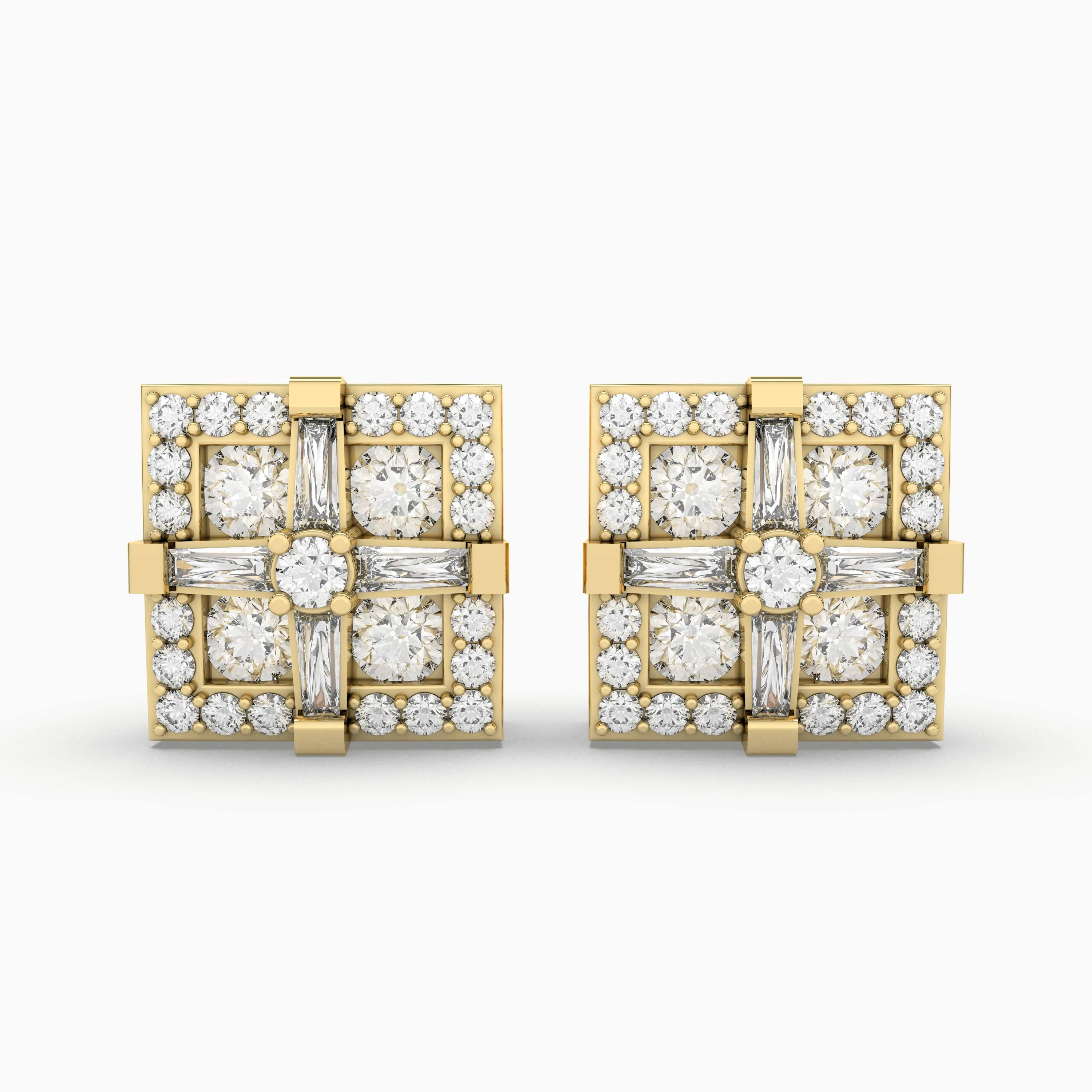 10K Cushion Frame Halo Gold Natural Diamond Earrings For Women