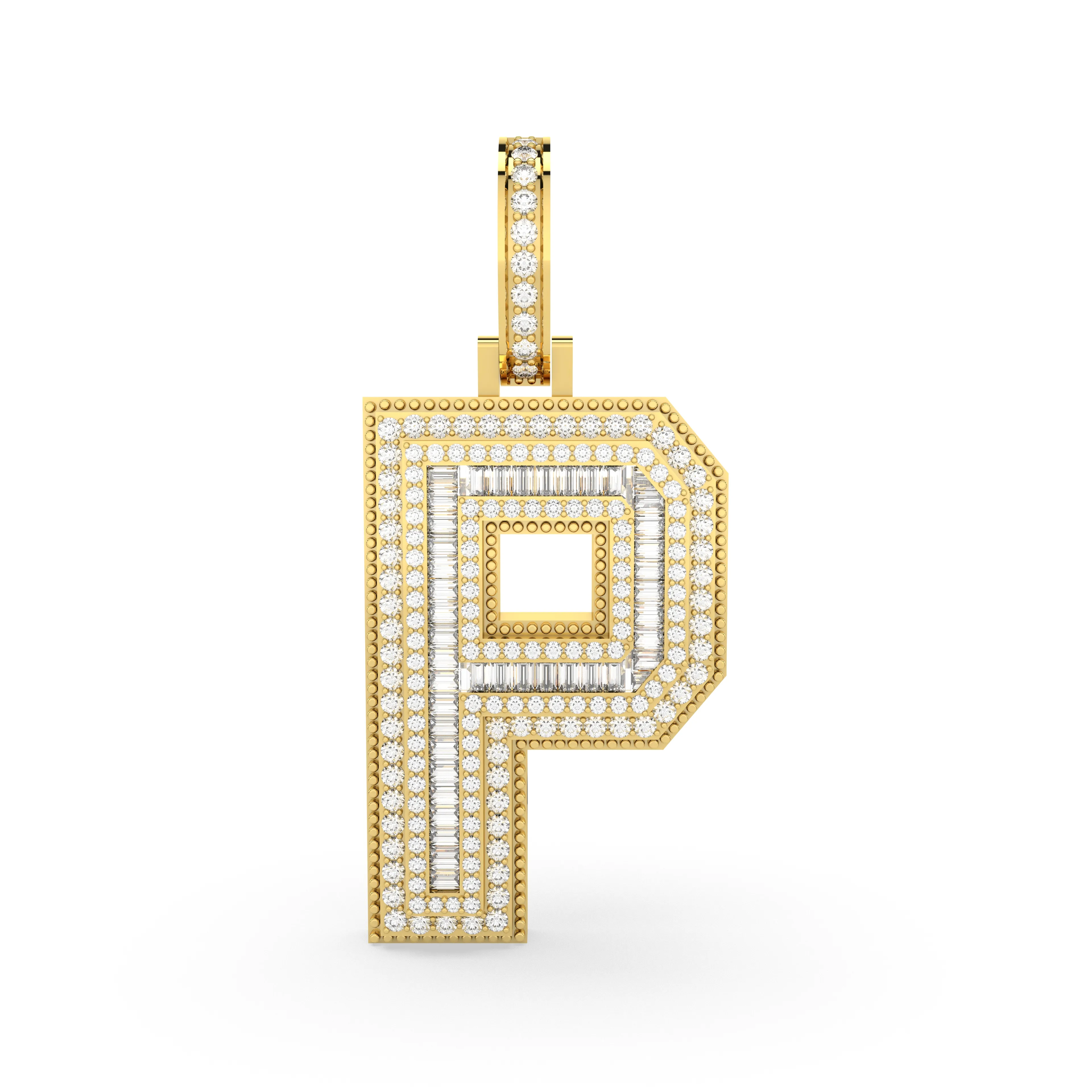 Initial "P" Baguette And Round Natural Diamond Pendant