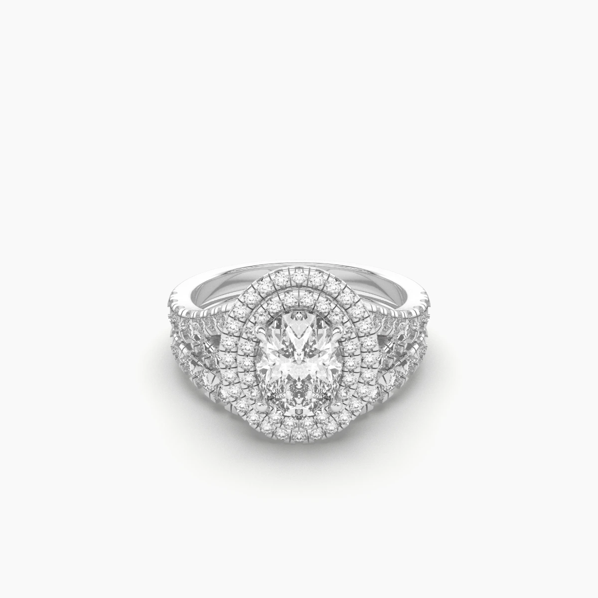 Split Shank Oval Diamond Double Halo Engagement Ring