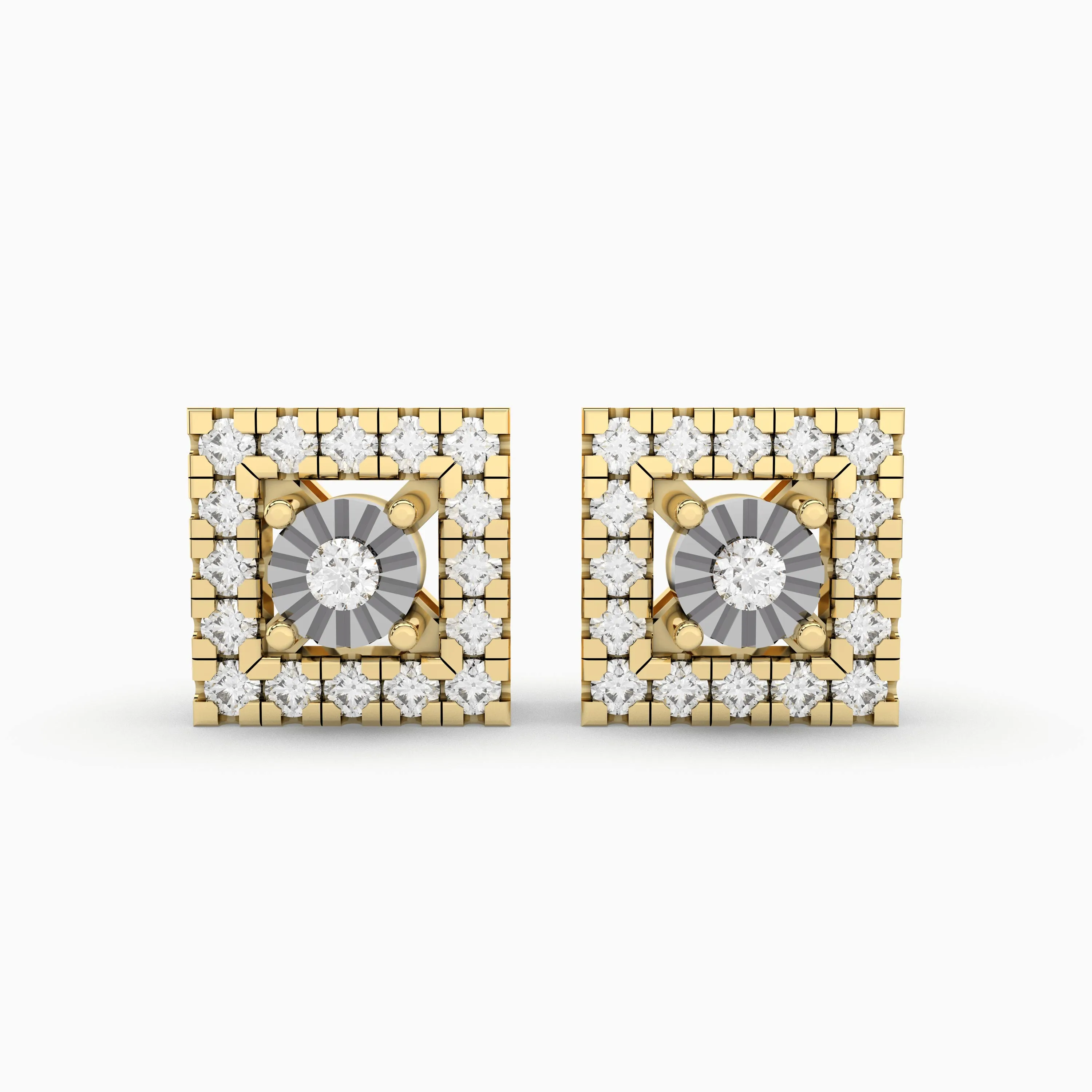 Square Shaped 0.15 CT.T.W Natural Diamond Stud Earring
