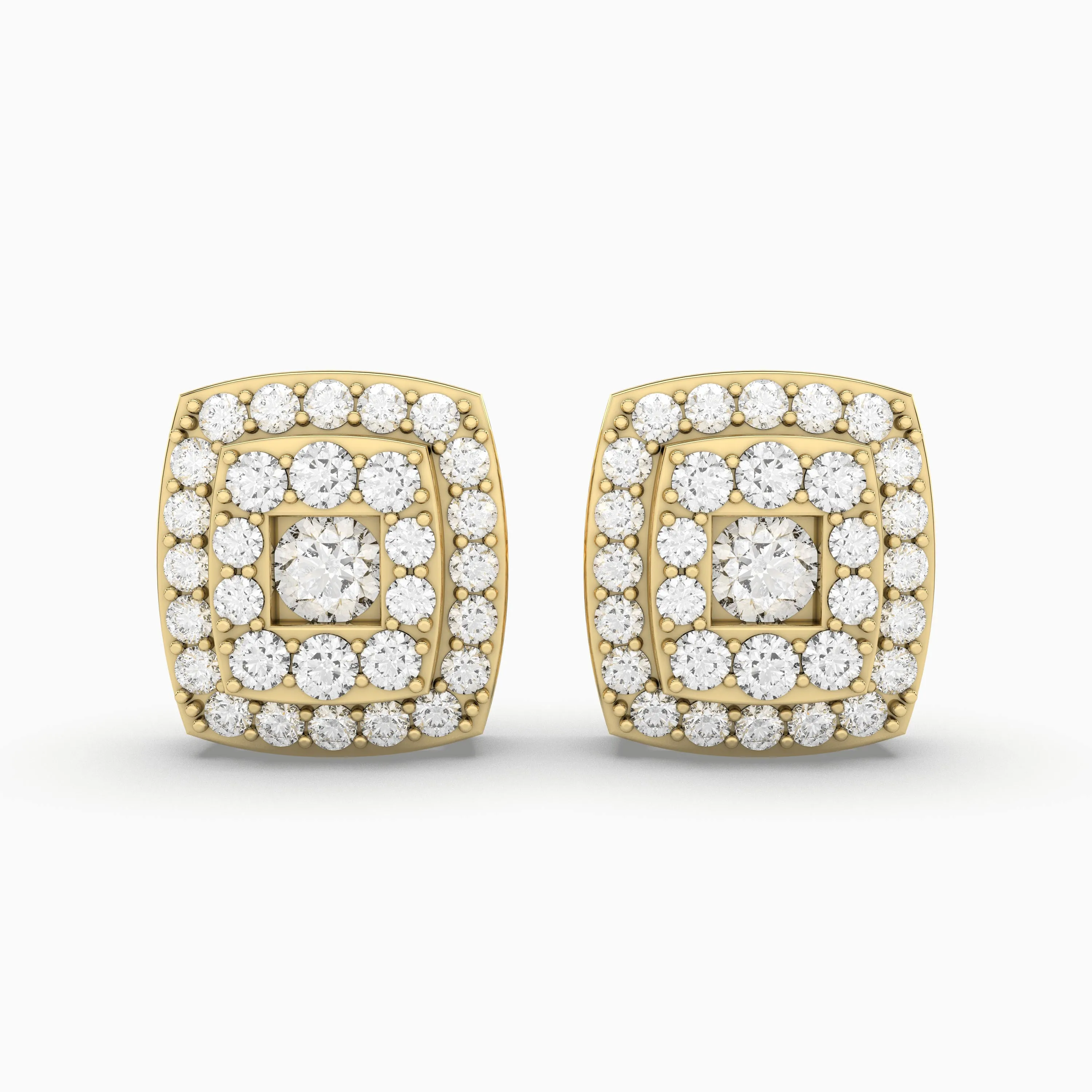 Square Unisex 0.54 CT.T.W. Natural Diamond Cluster Halo Design Stud Earrings