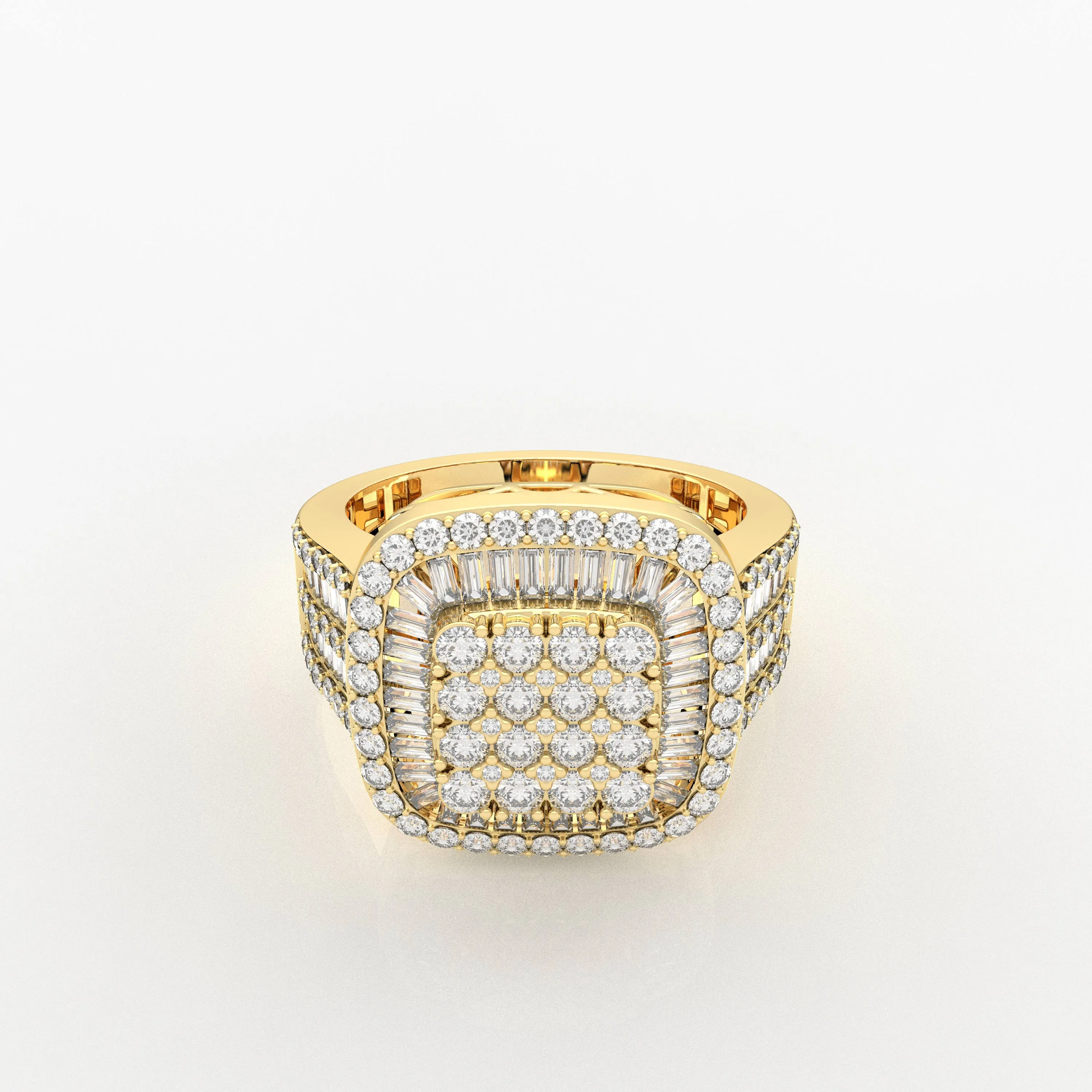 10K Solid Men's Baguette And Round Natural Diamond Ring