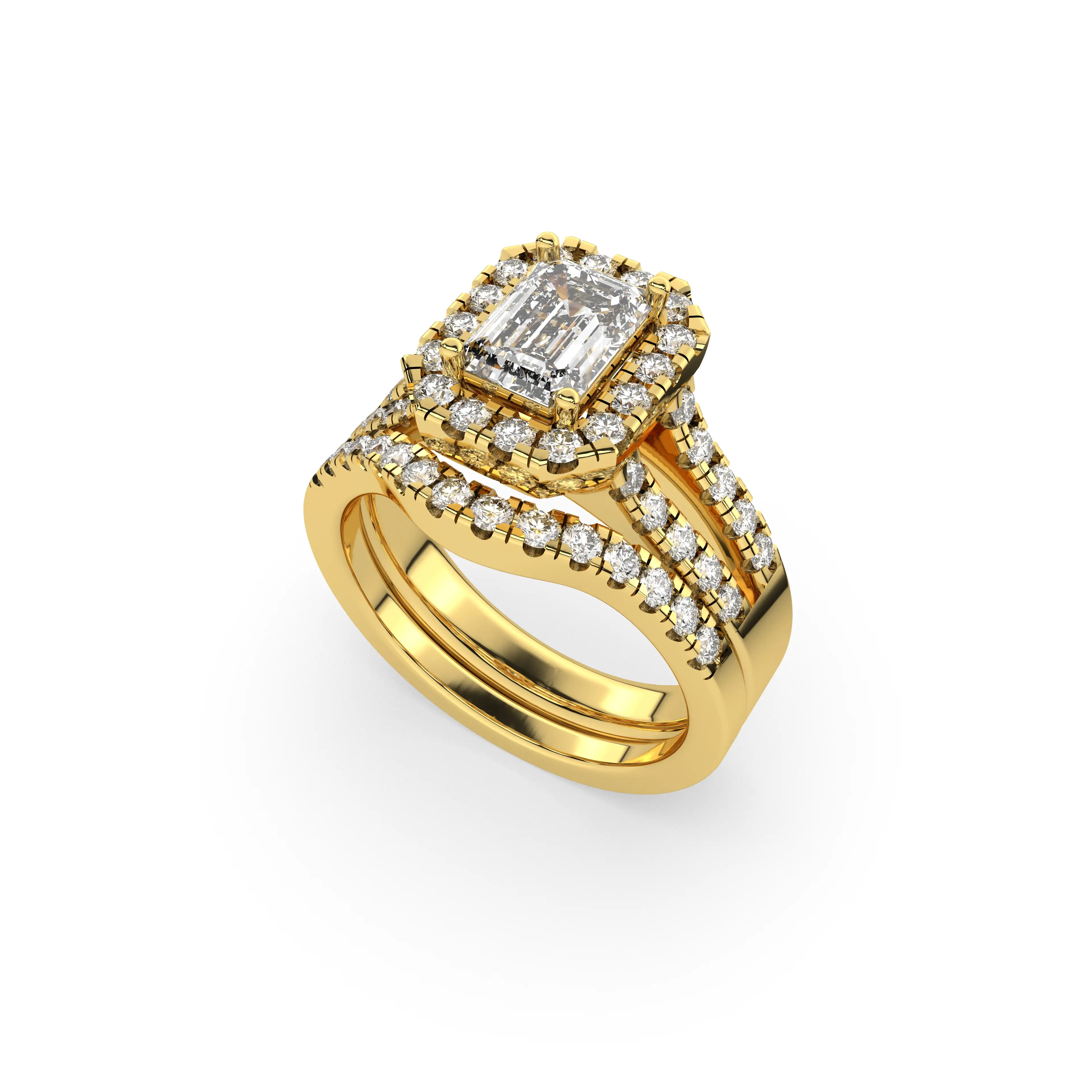 Emerald-Cut Lab Grown Diamond Double Halo Engagement Ring
