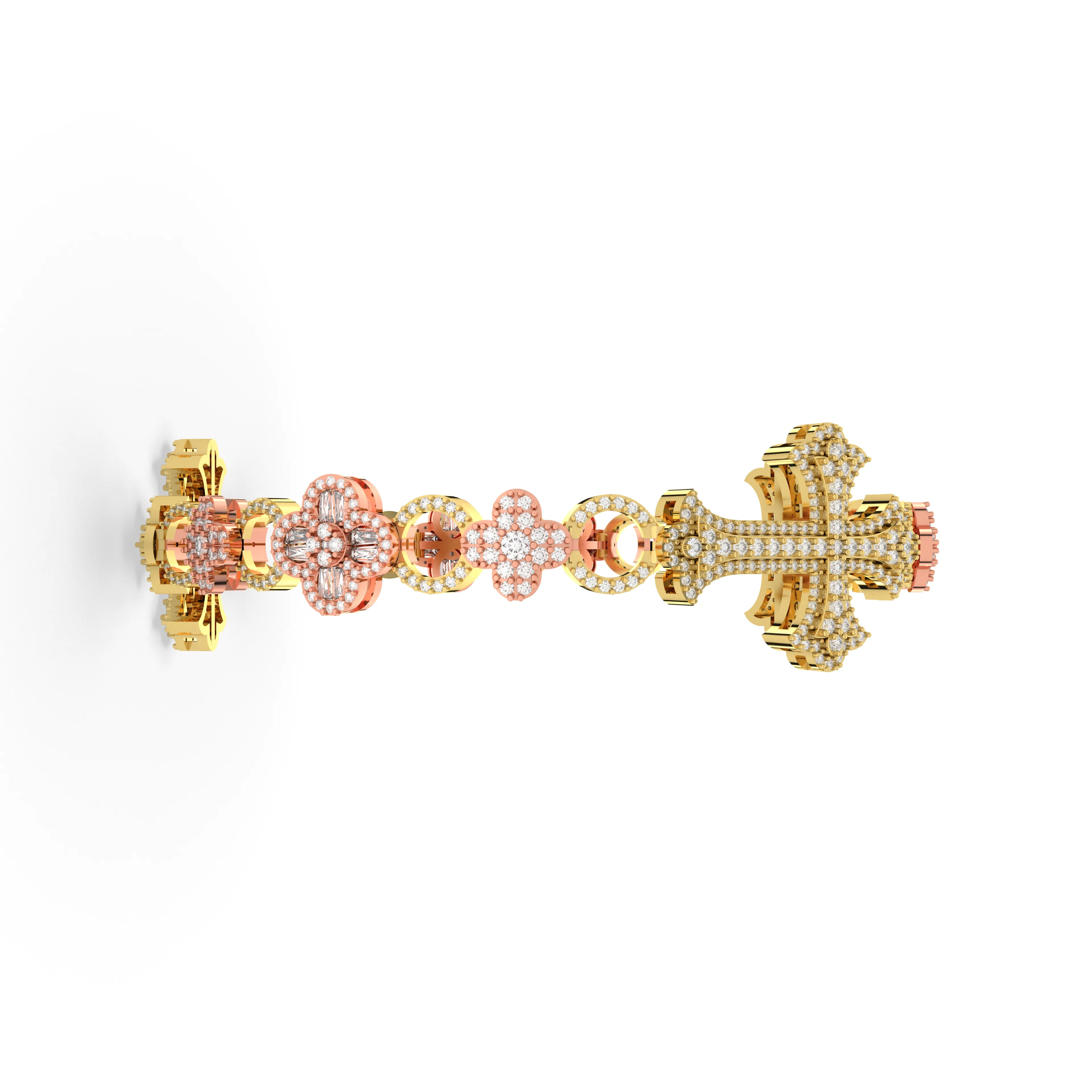 Two-Tone Natural Diamond Cross And Infinity Link Bracelet