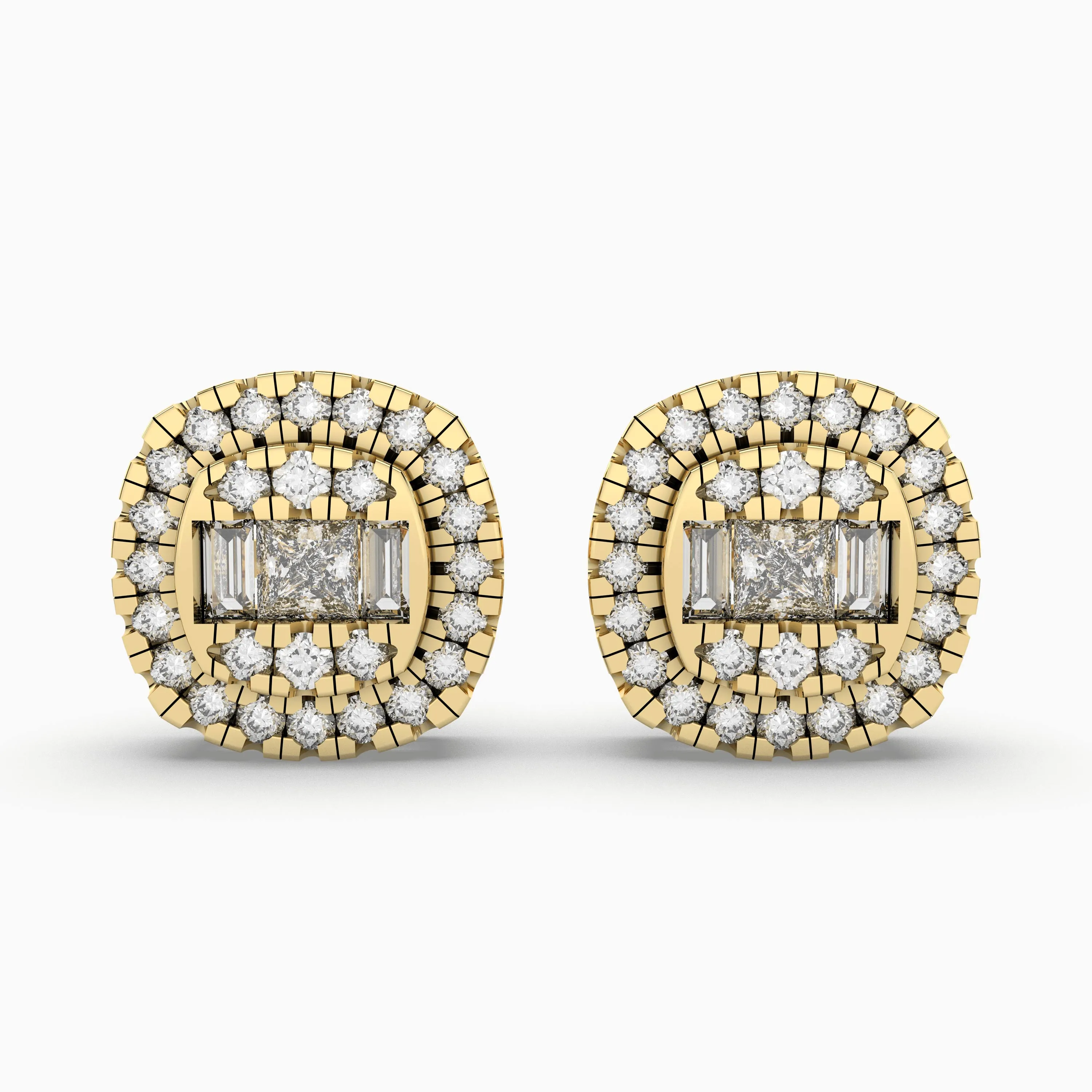Gold Round Natural Diamond Earrings