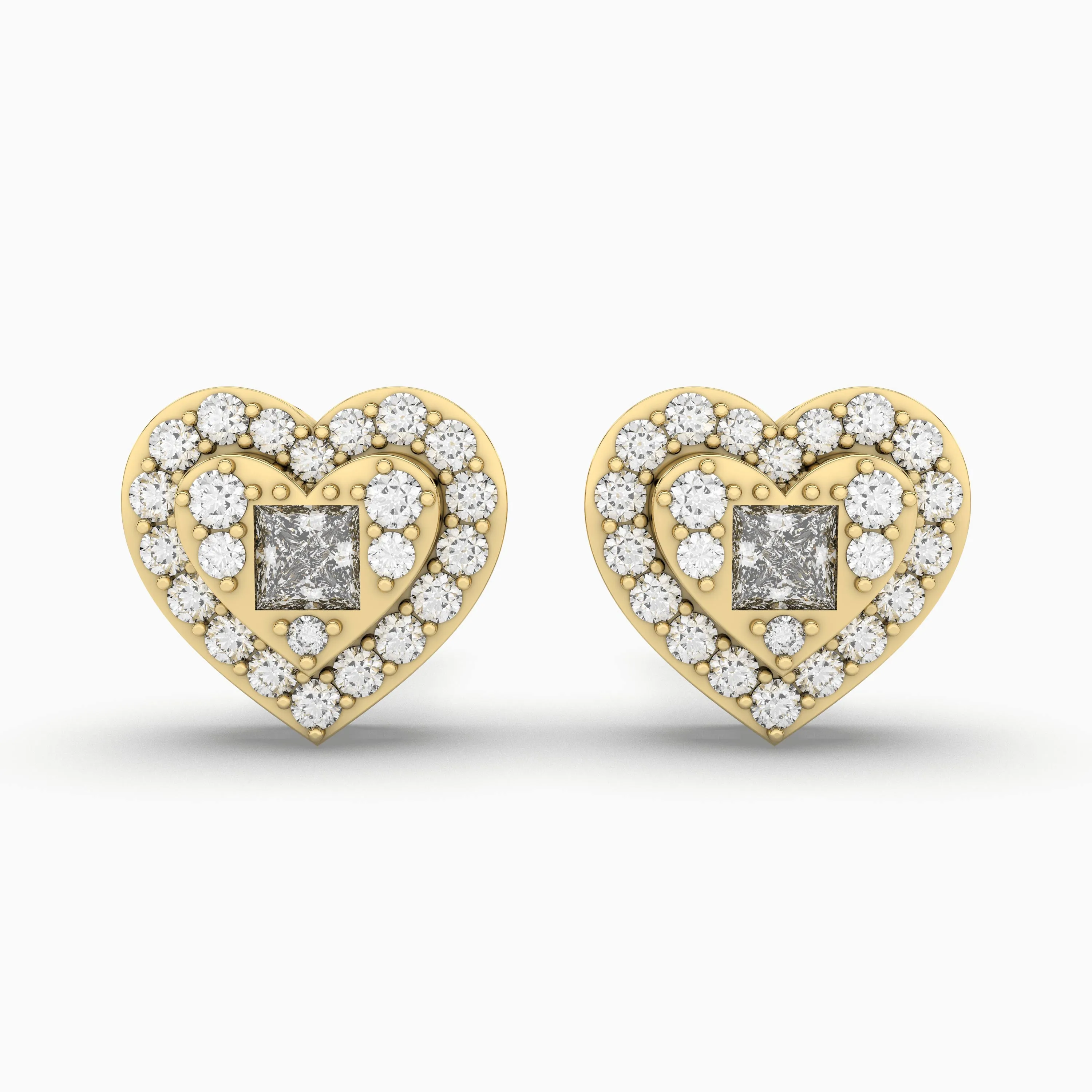 Sparkling Heart Shape Natural Diamond And Buguette Stud Earring For Women