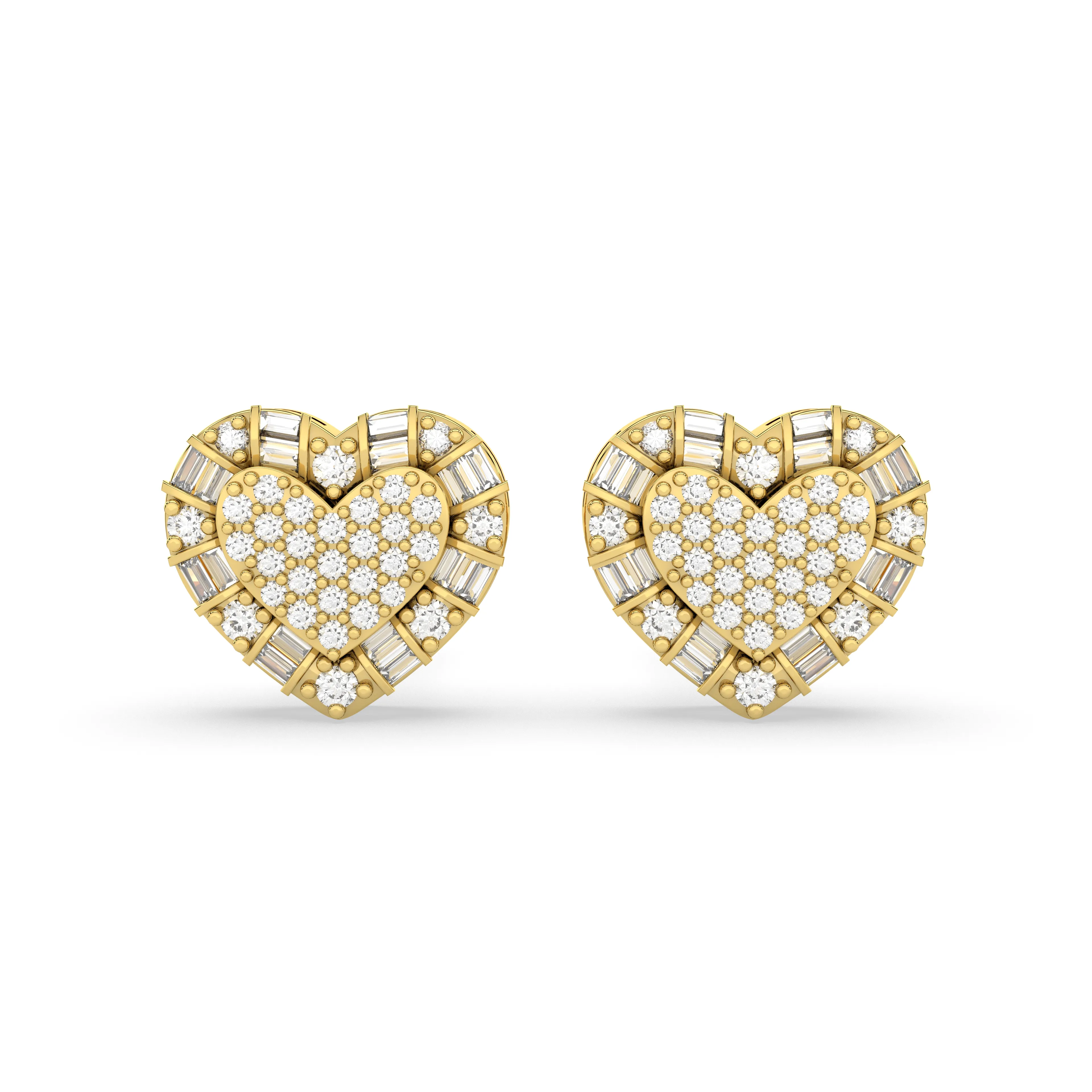 Pair Of Heart-Shaped Natural Diamond Composite Stud Earrings
