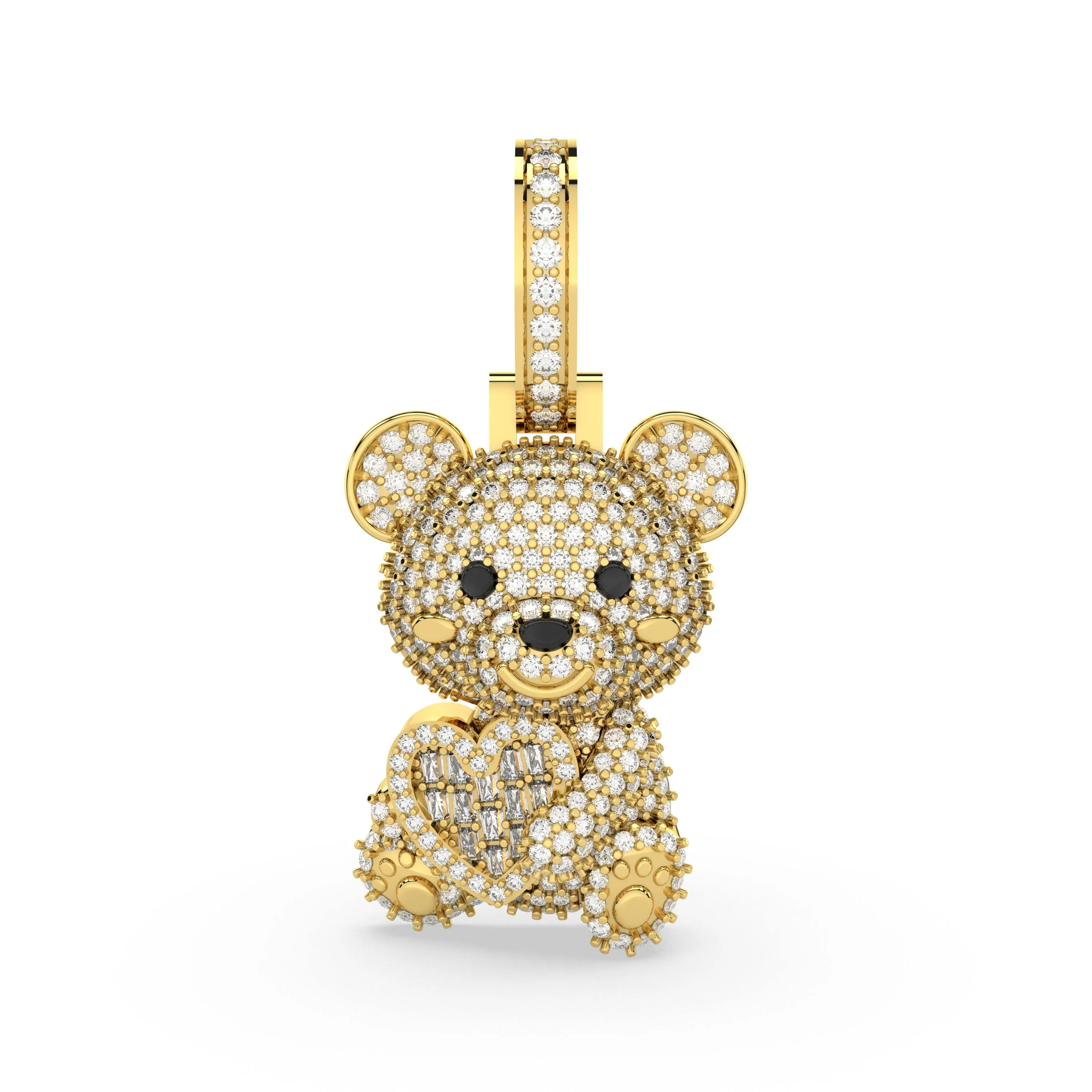 0.79 C.T.T.W Natural Diamond Charm Teddy Bear Pendant
