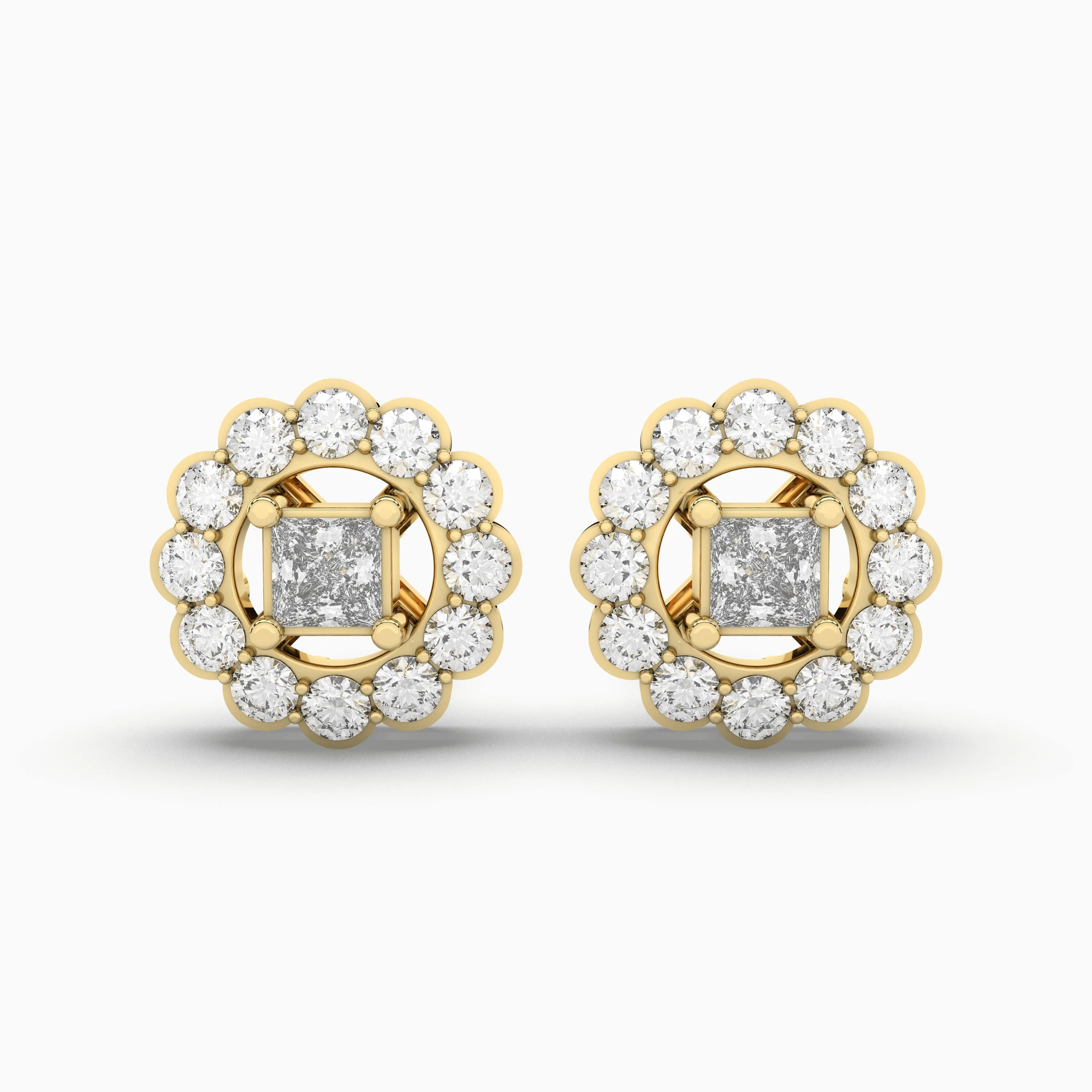 Flower Natural Diamond Cluster Stud Earrings