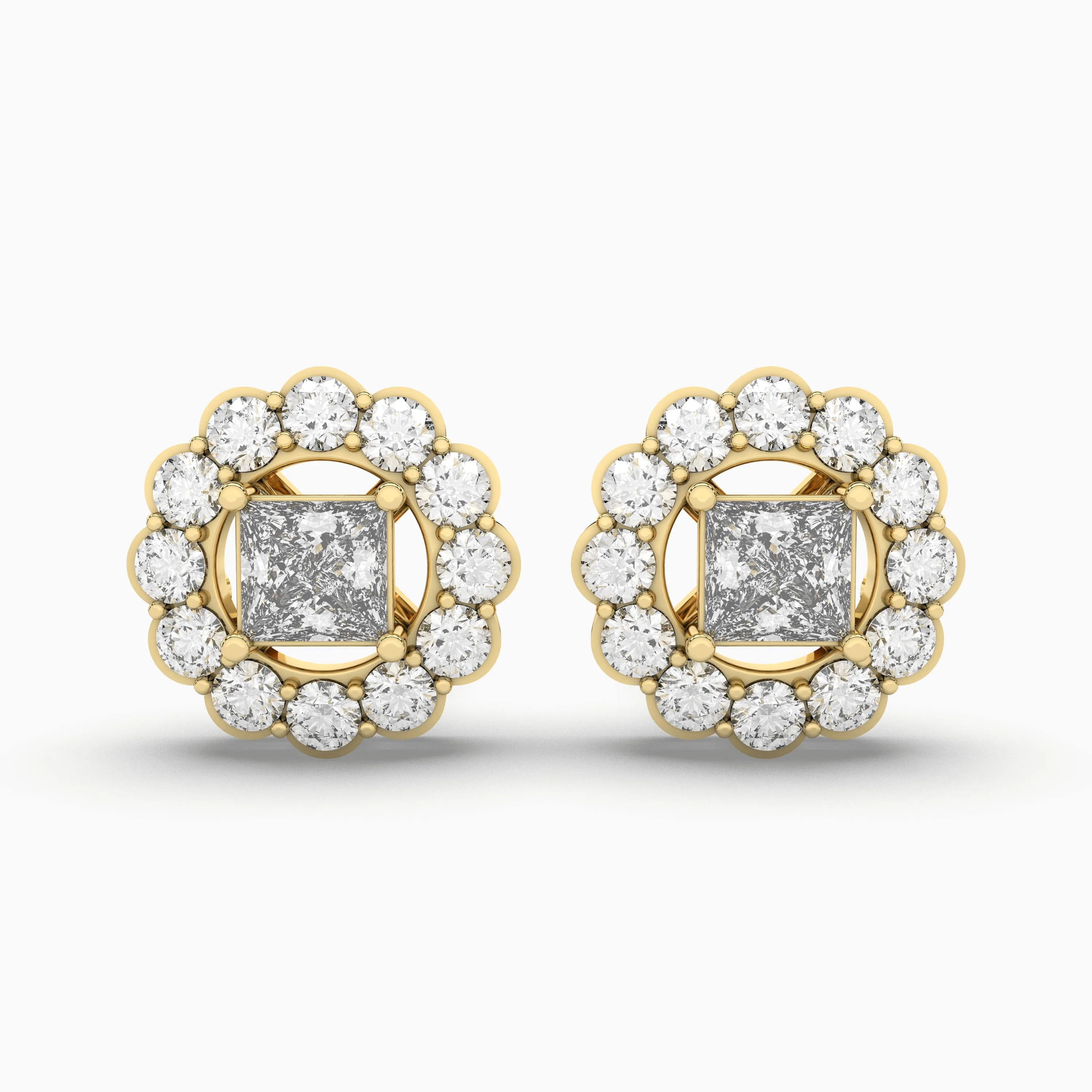 Brilliant Flower Blossom Gold Natural Diamond Stud Earrings