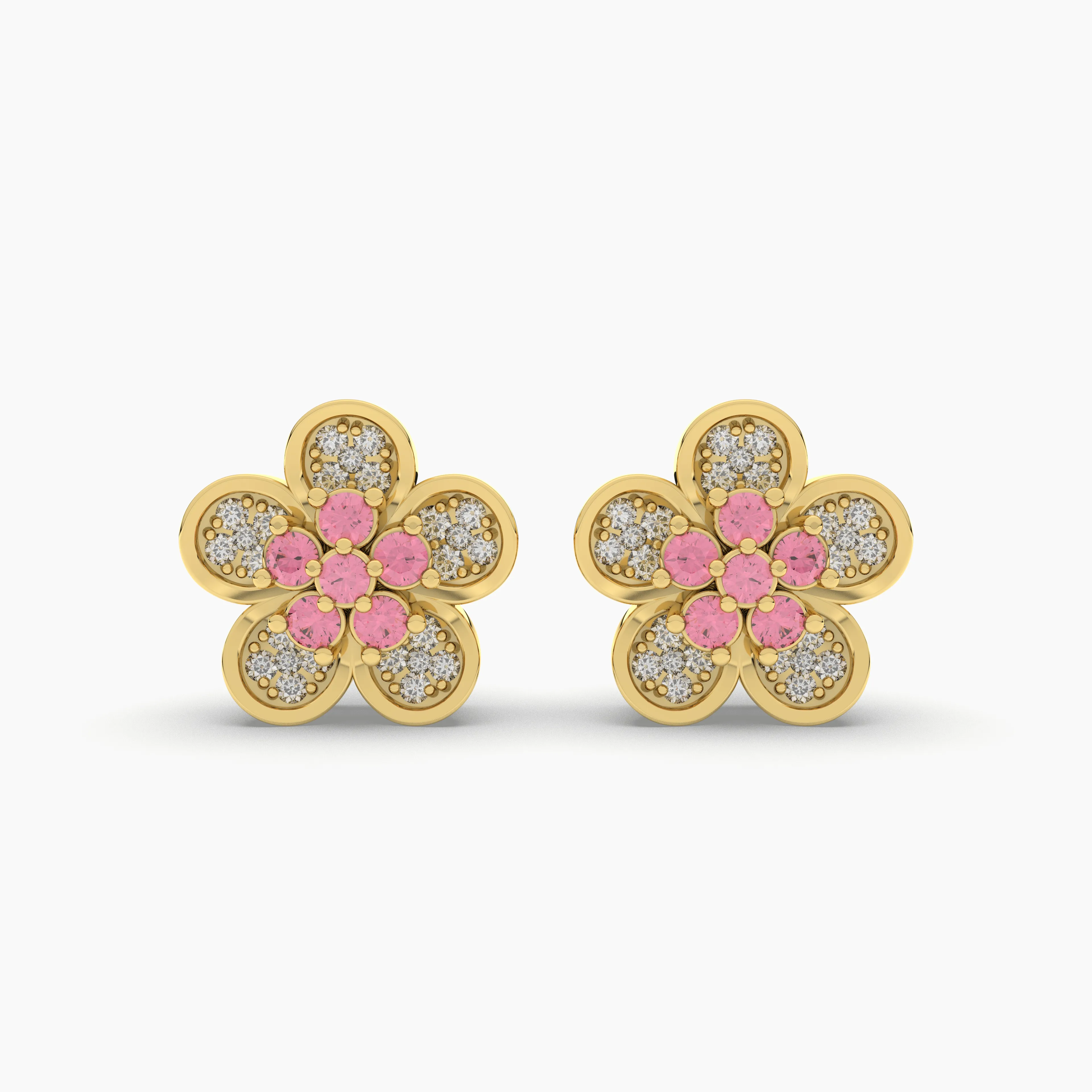 Aja Unisex Natural Diamond Stud Earrings With Pink Rubies
