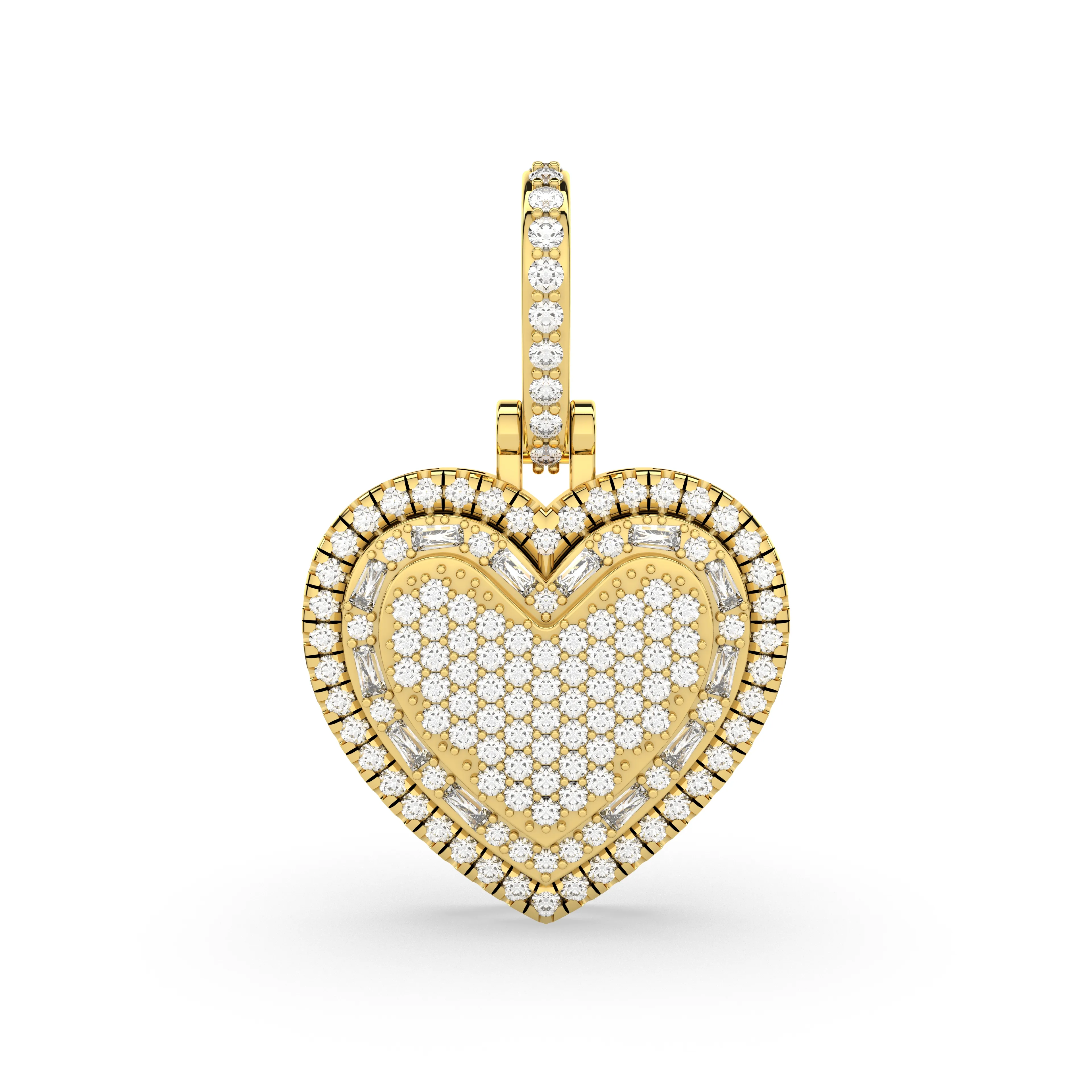 Round And Baguette Cut Natural Diamond Heart Pendant