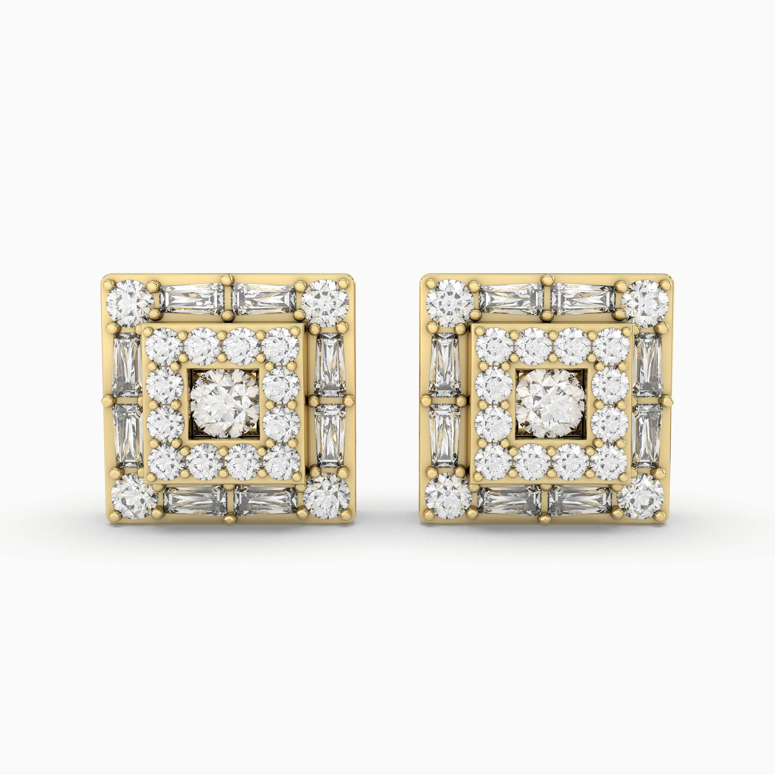 Gold Vintage Square Natural Diamond Stud Earrings For Women