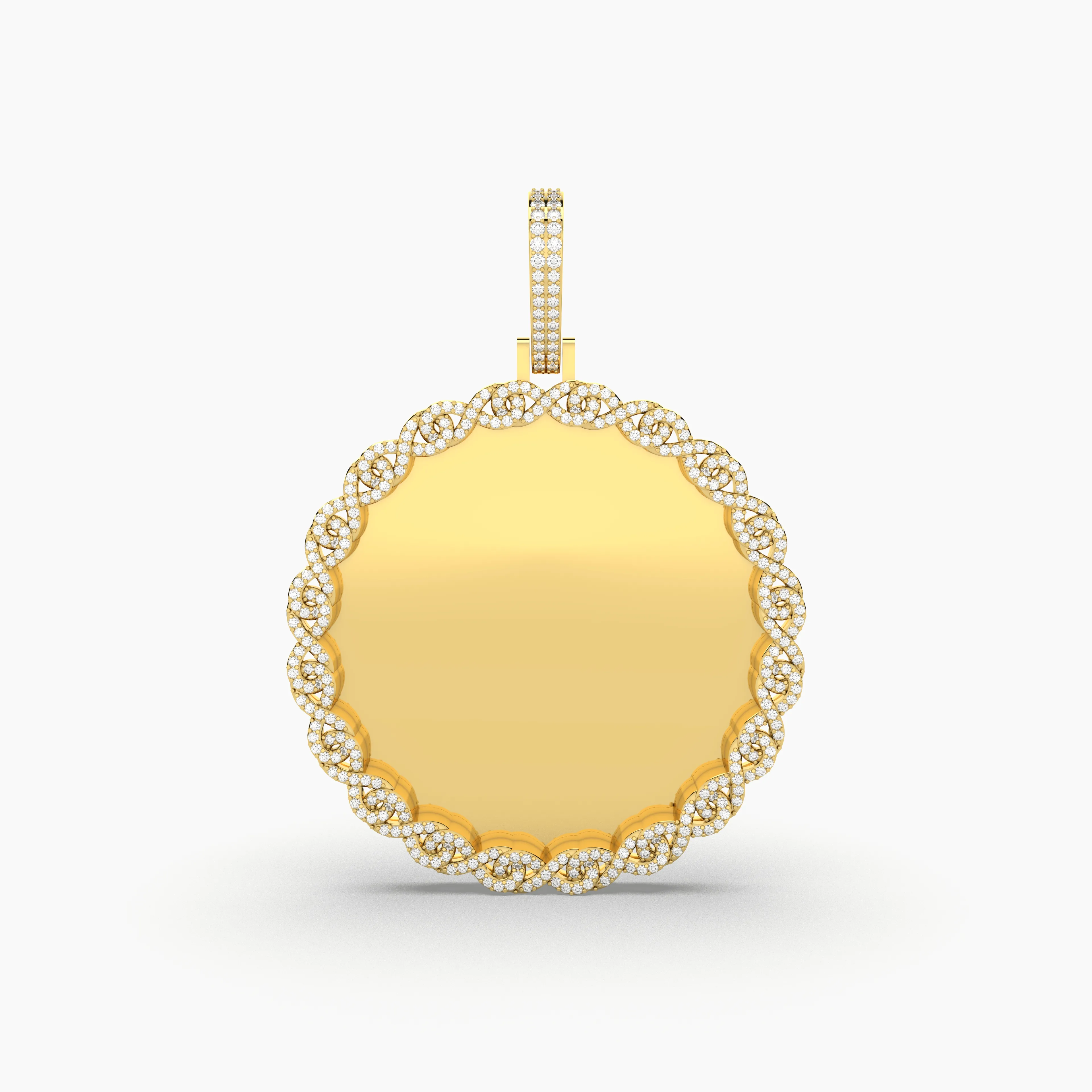 Round Natural Diamond Encrusted Photo Or Memory Pendant