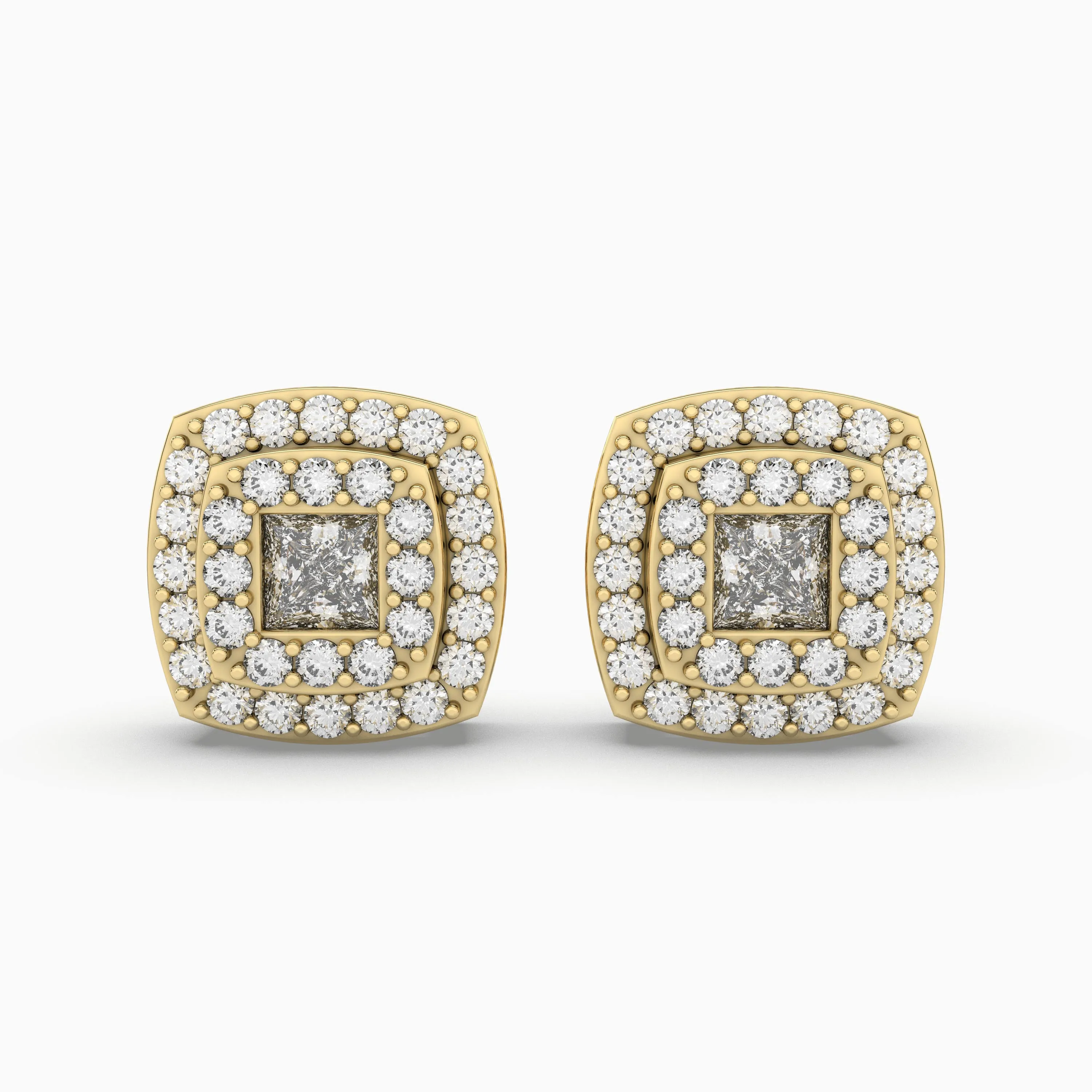 Cushion Natural Diamond Stud Earrings - 0.54 CT Halo Design