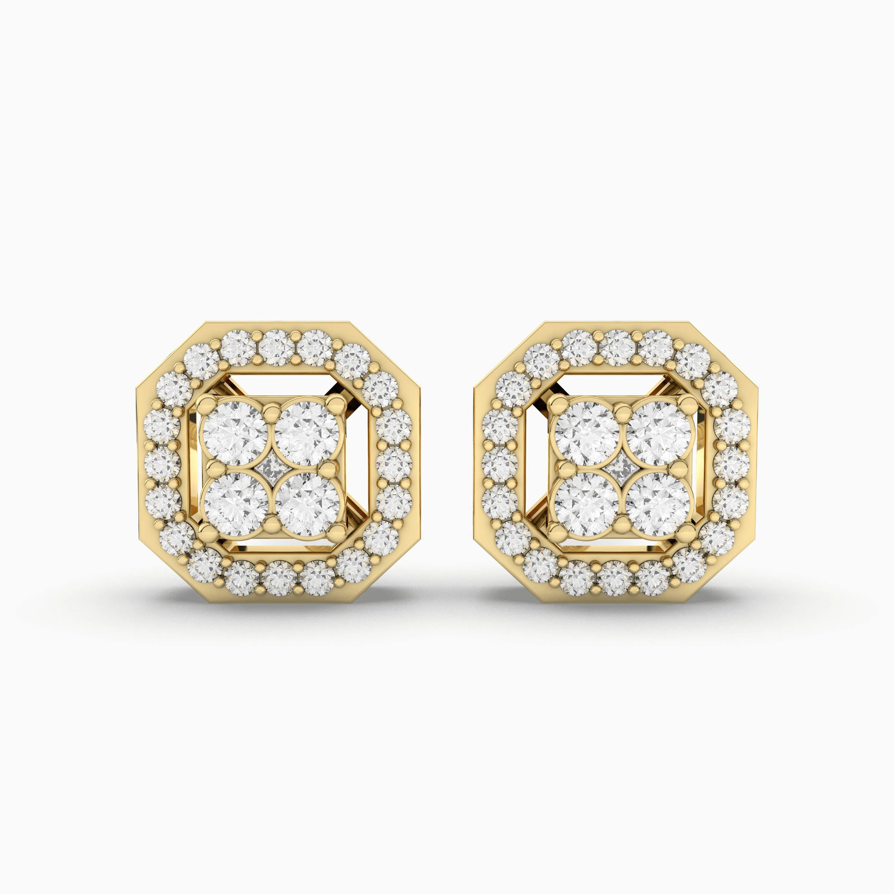 0.19 CT.T.W Gold Cushion Shaped Natural Diamond Stud Earring