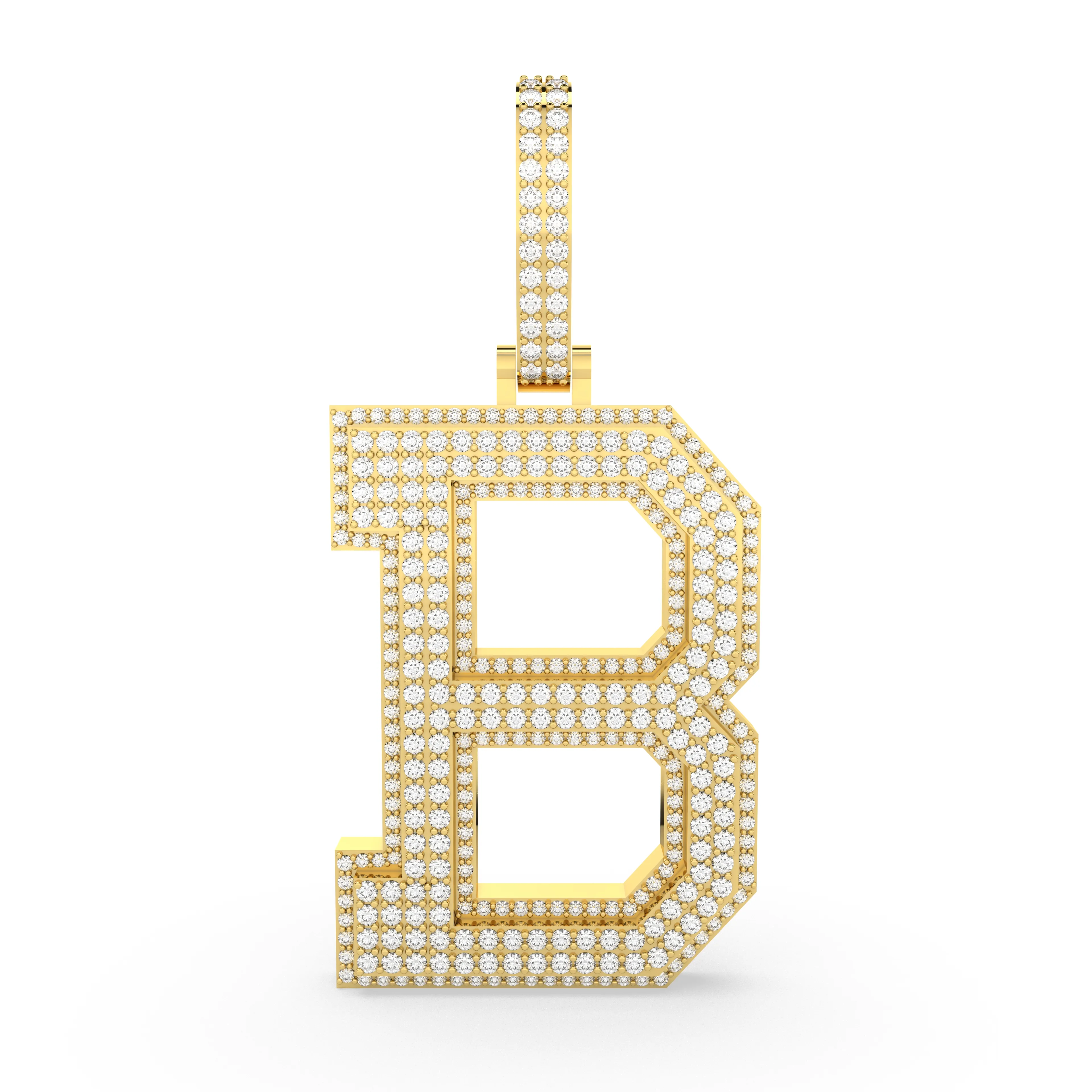 Unisex Round Natural diamond "B" Initial Letter Pendant