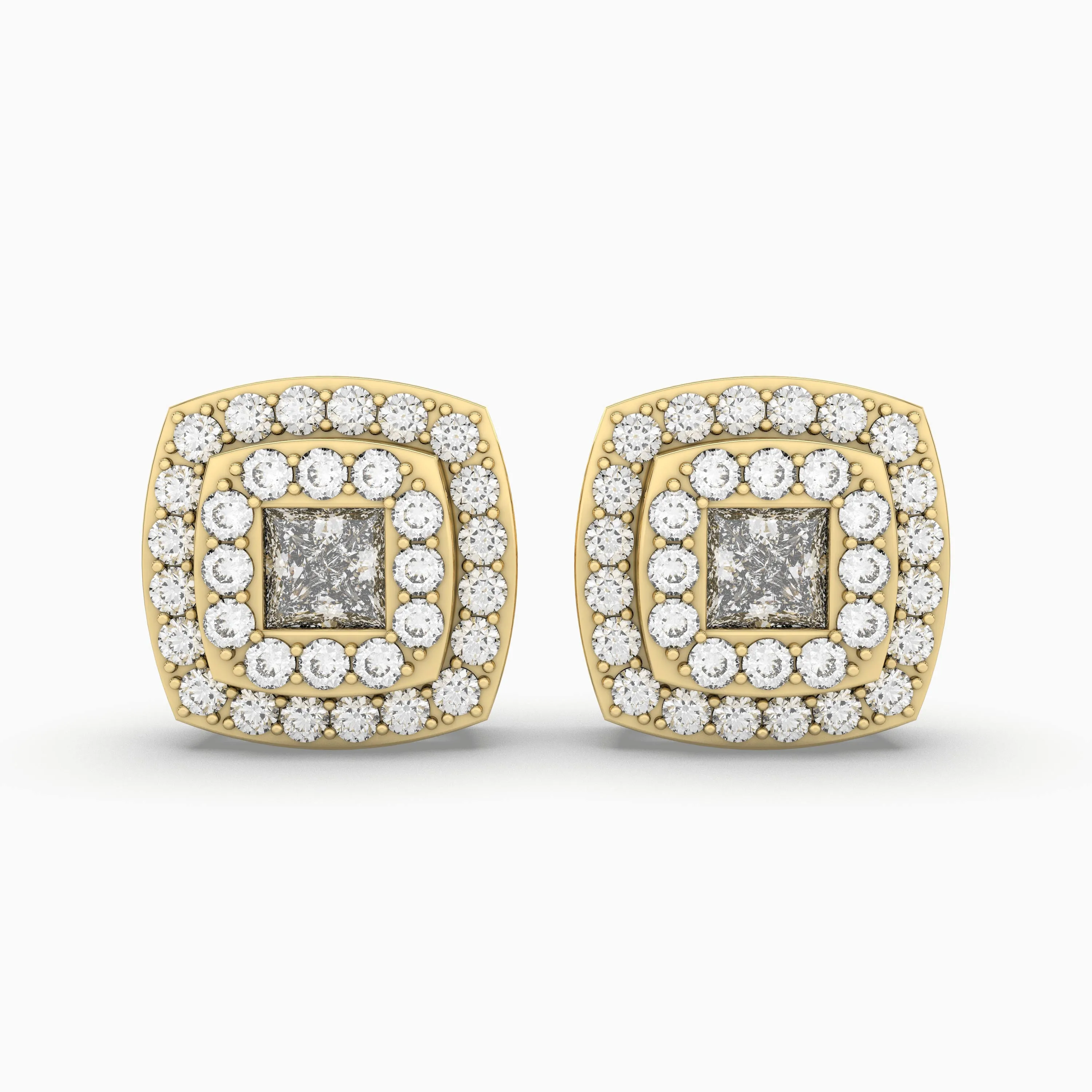 Natural Diamond Cushion Stud Earrings