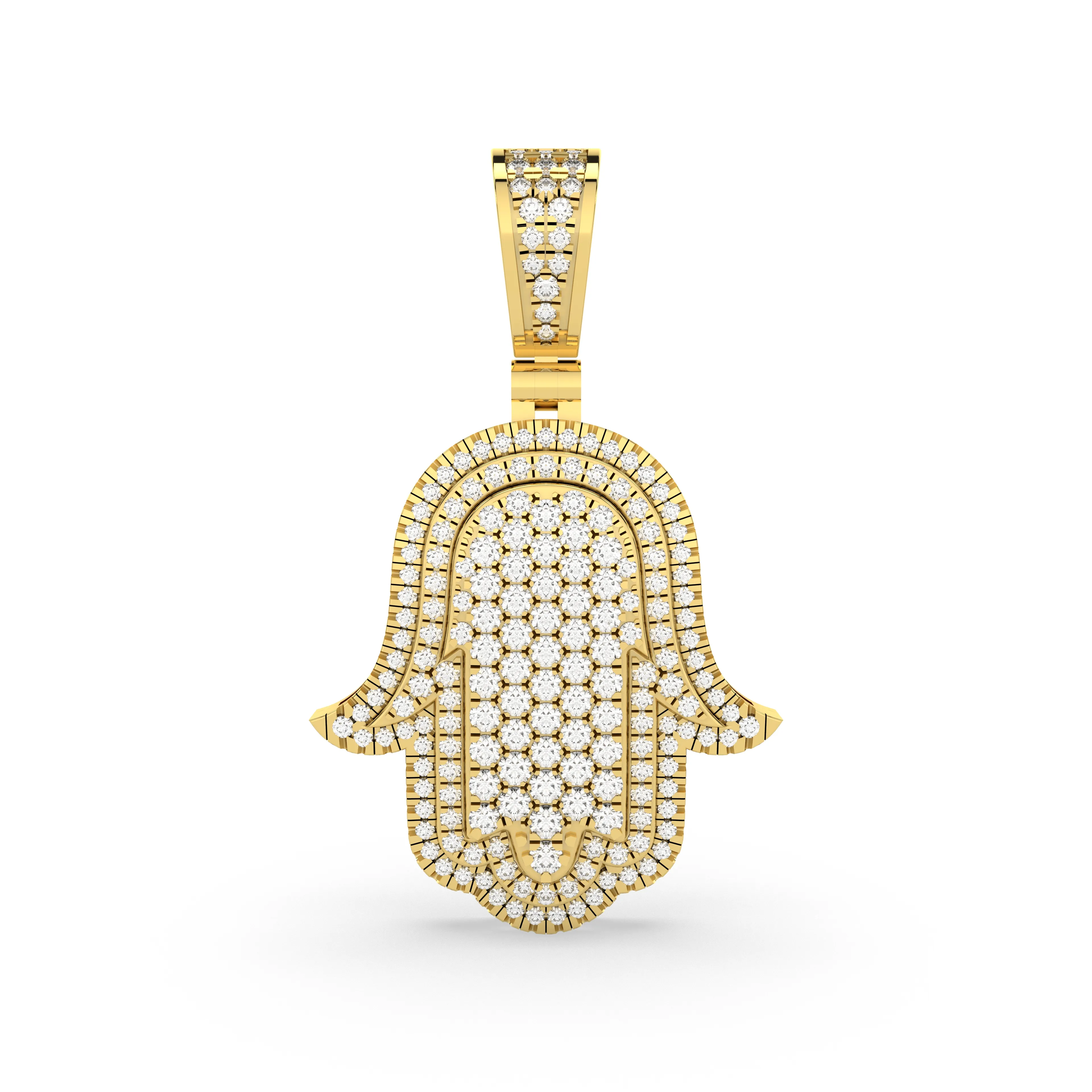 Natural Diamond Hamsa Hand Charm Pendant For Unisex