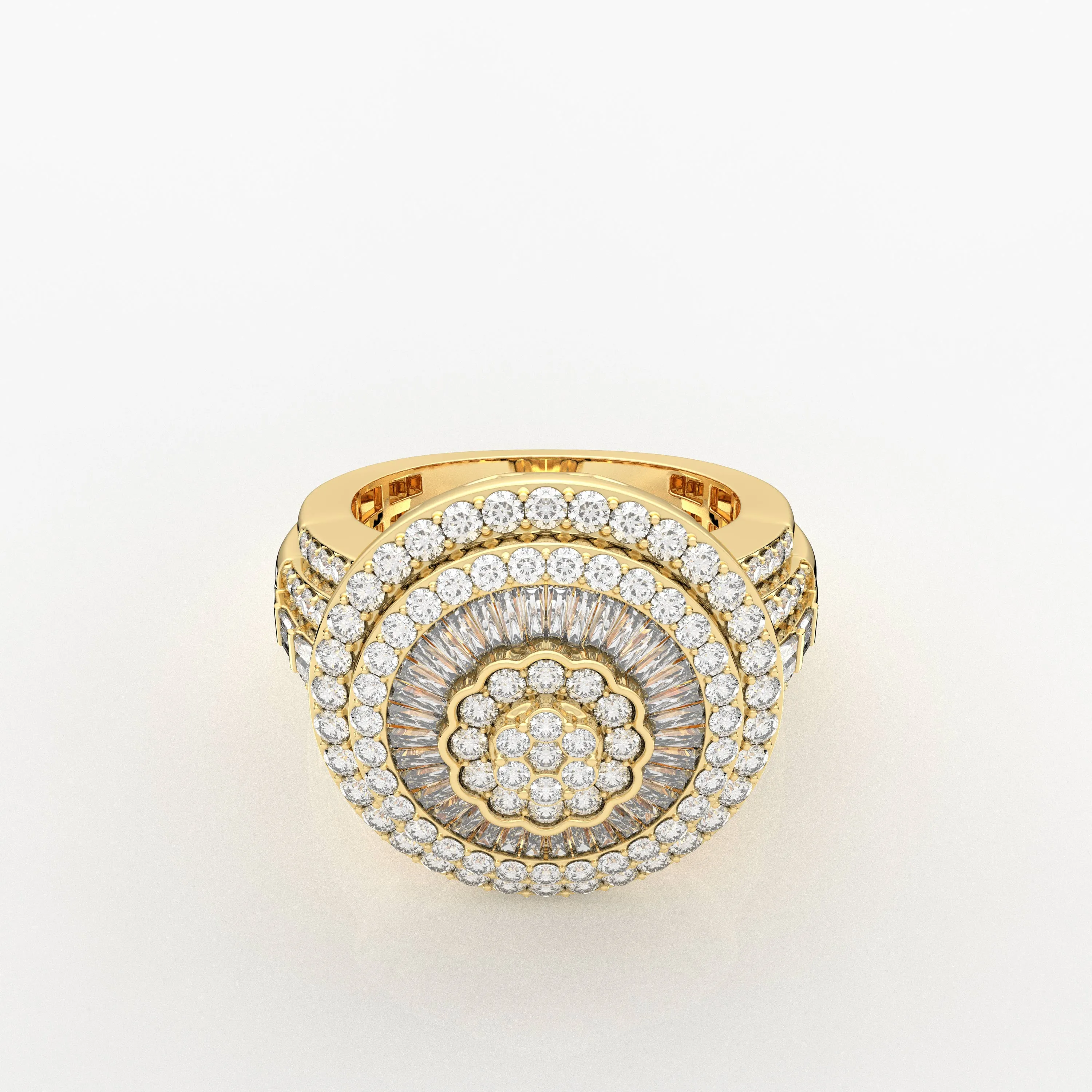 Round And Baguette Natural Diamond Classic Shining Sun Ring