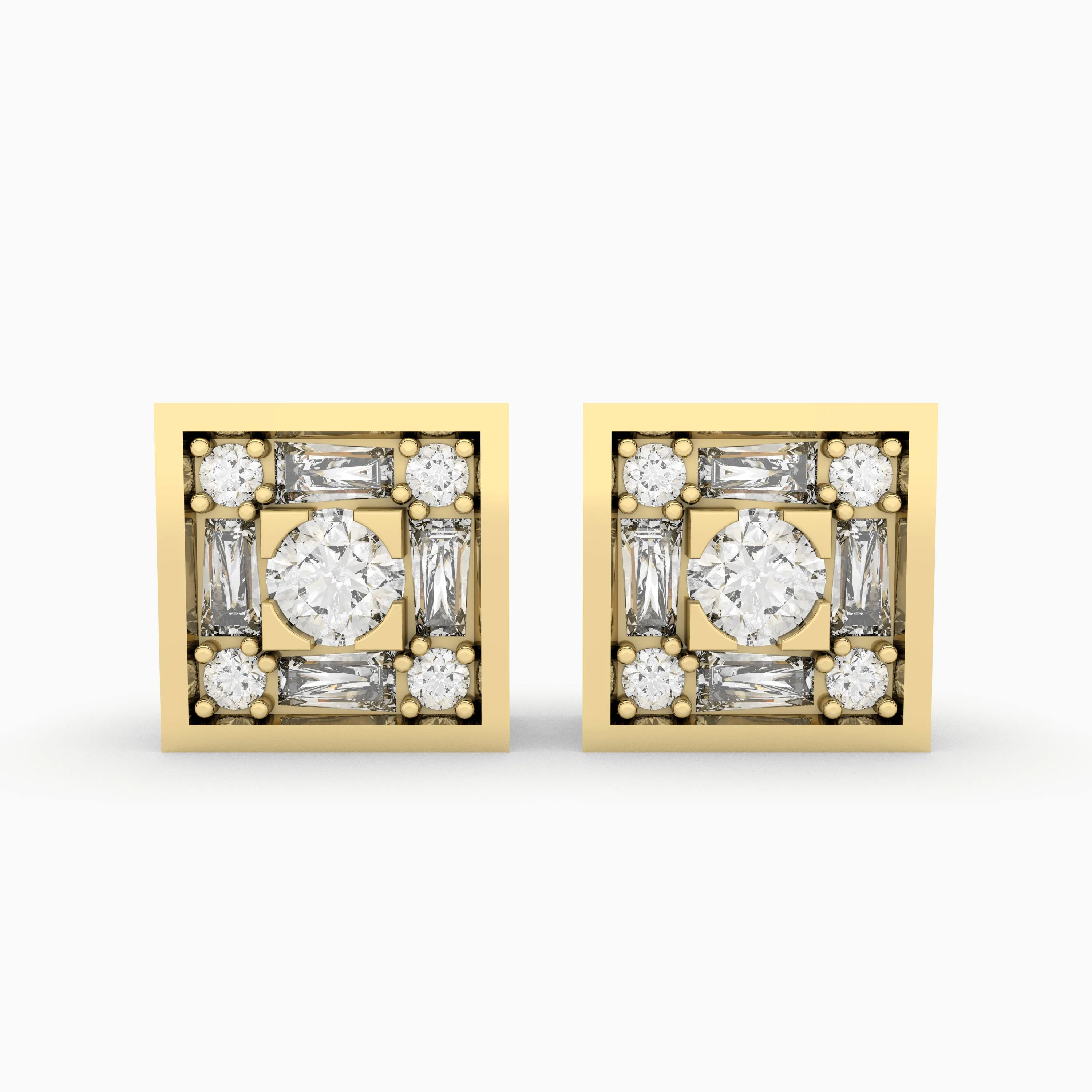 10K Gold Square Natural Diamond Stud Earrings