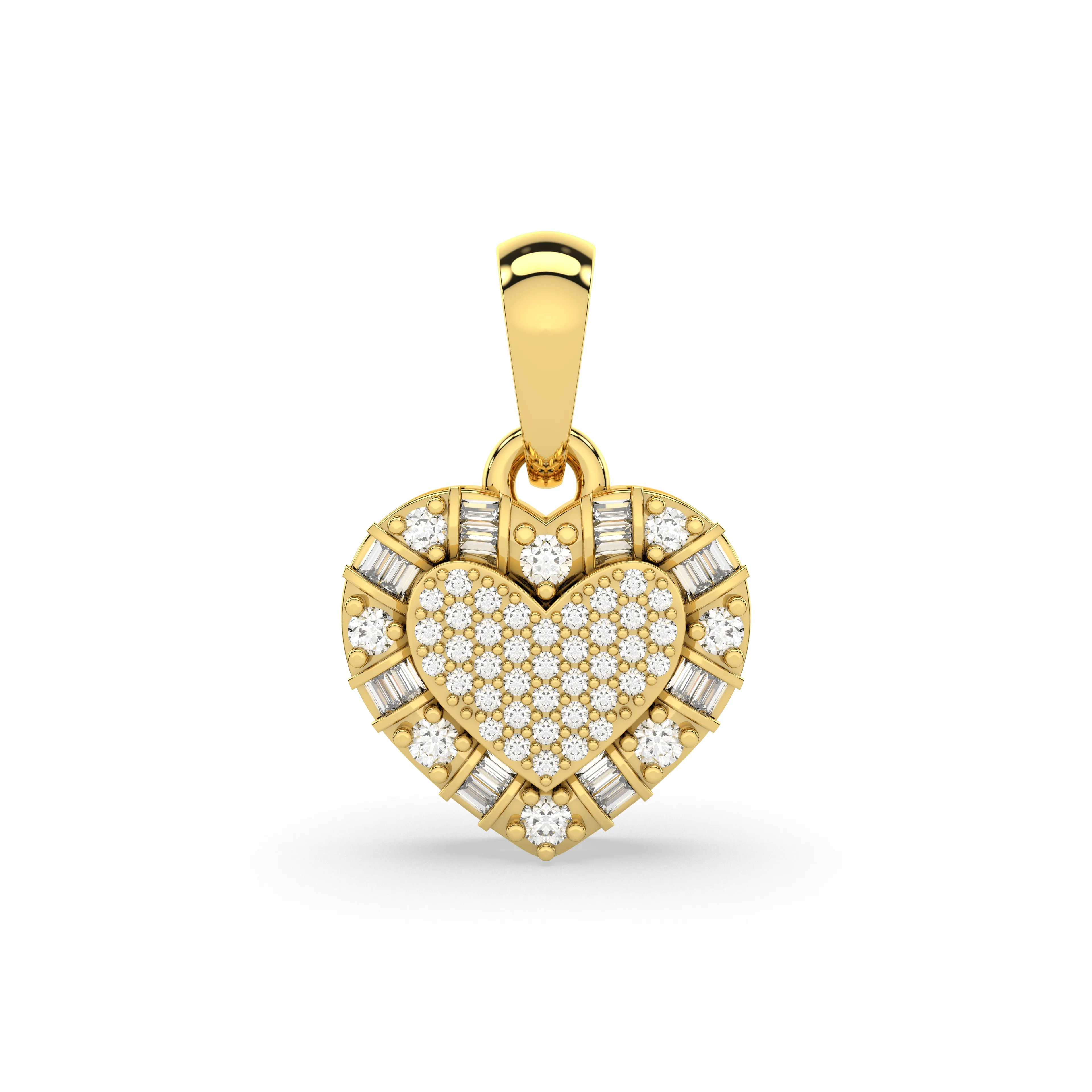 Heart Pendant With Round And Baguette Cut Natural Diamonds