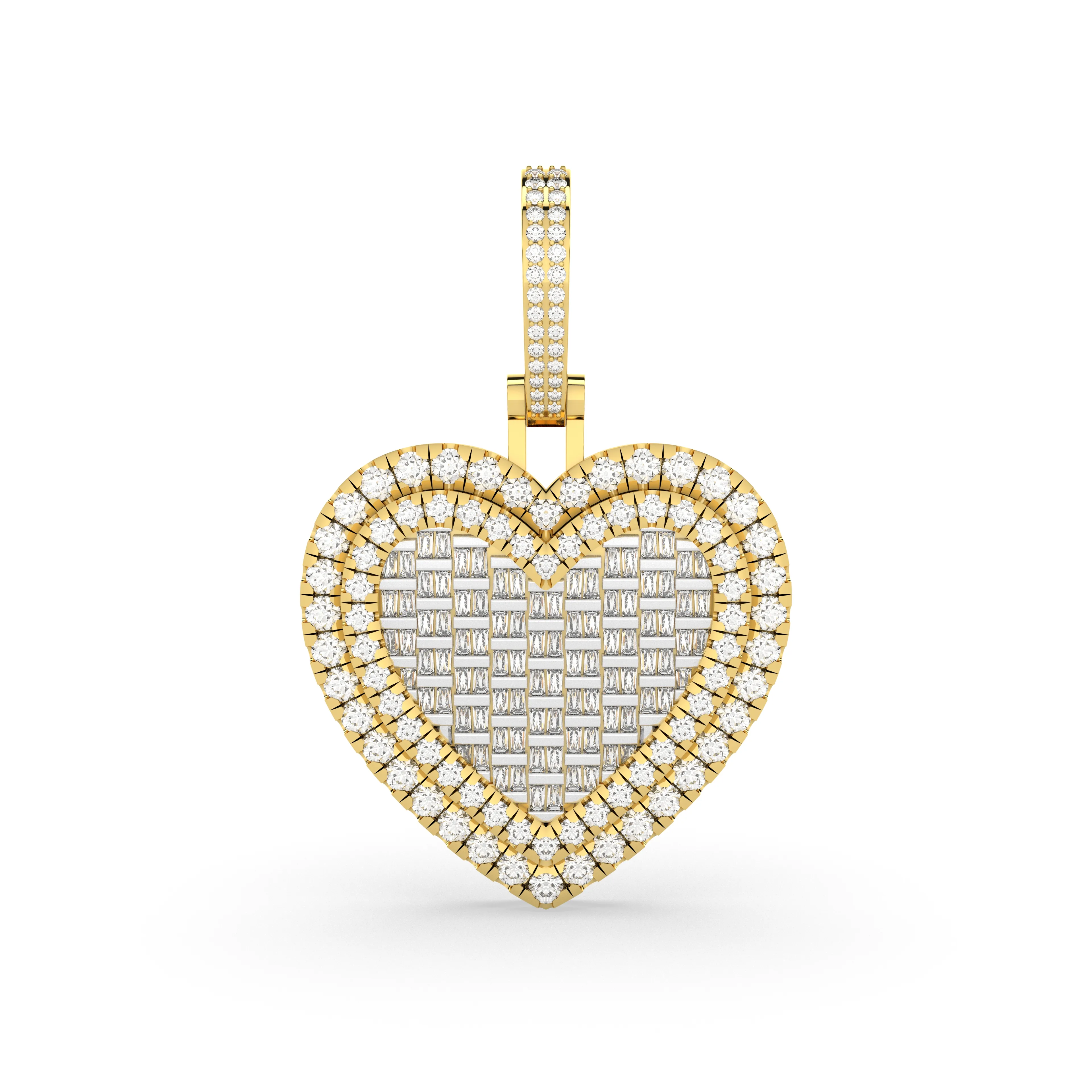 Natural Diamond Cluster Baguette And Round Heart Pendant