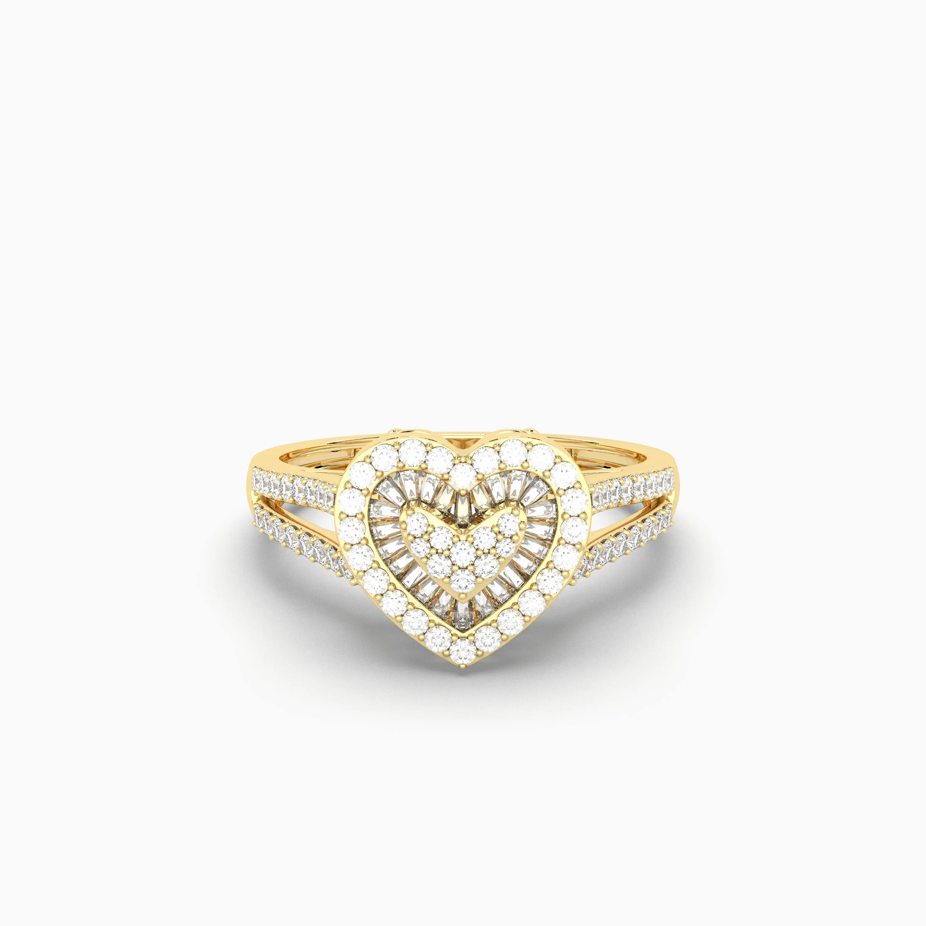 Baguette And Round Natural Diamond Cluster Heart Ring