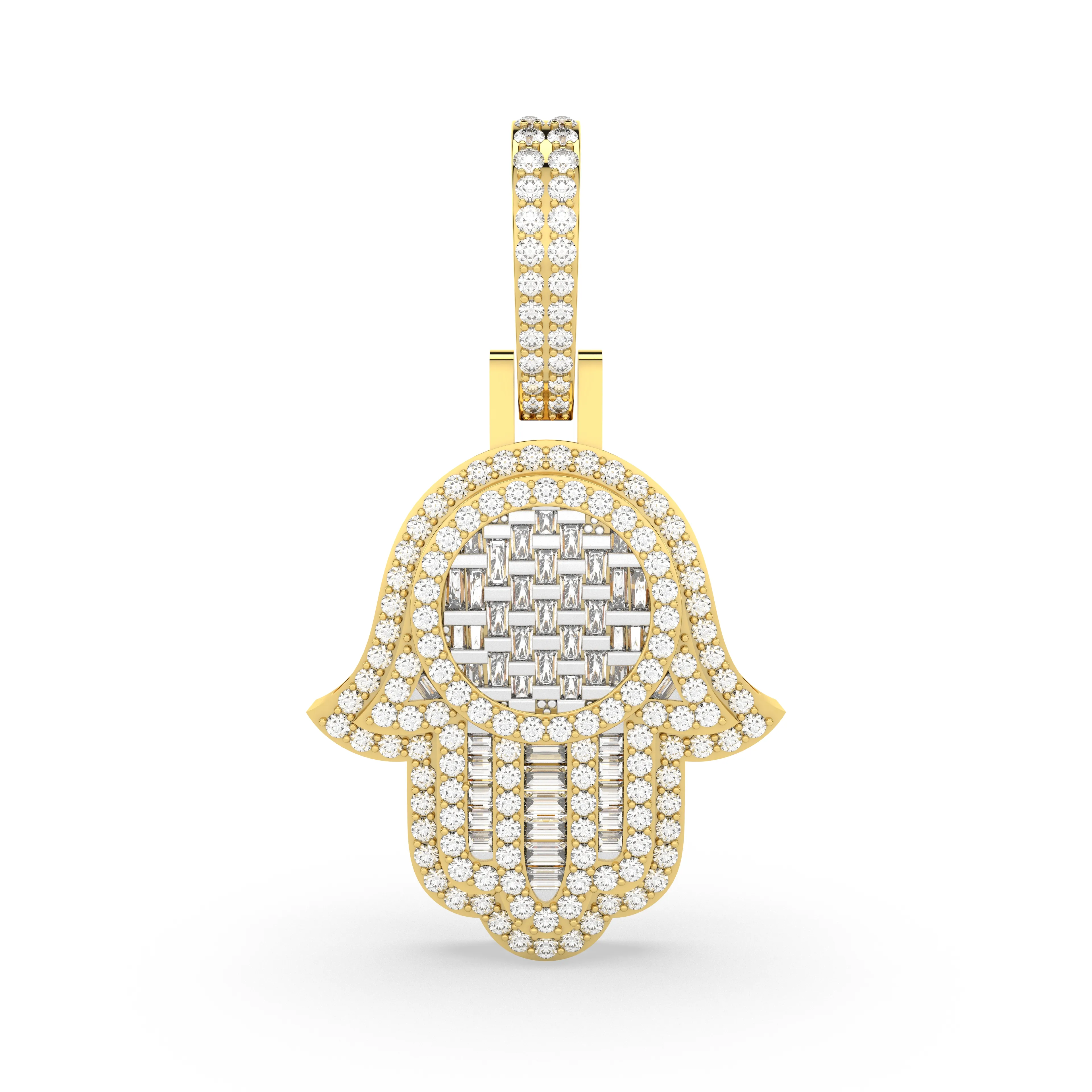 Baguette And Round Cut Natural Diamond Hamsa Pendant