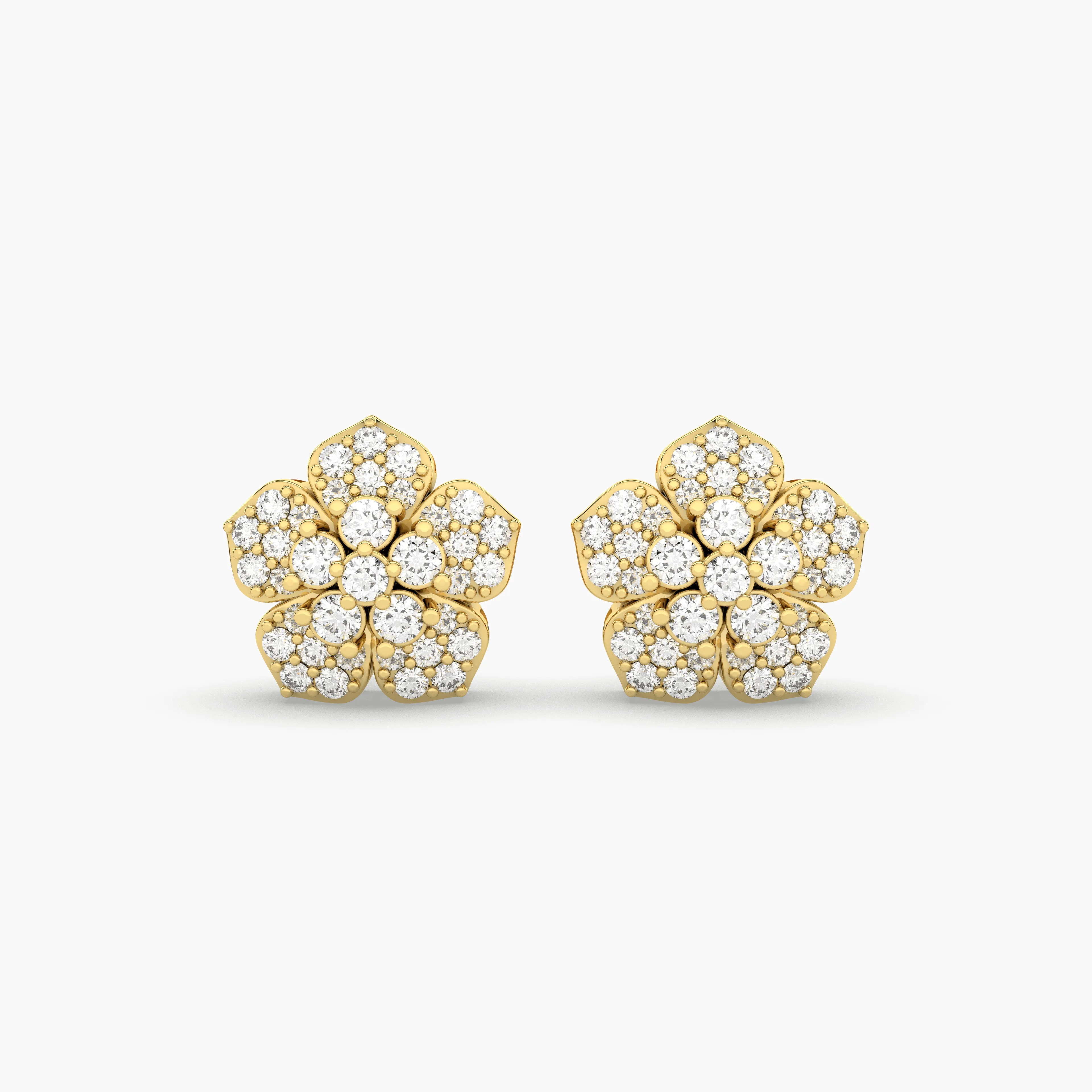 Natural Diamond Floral Stud Earrings