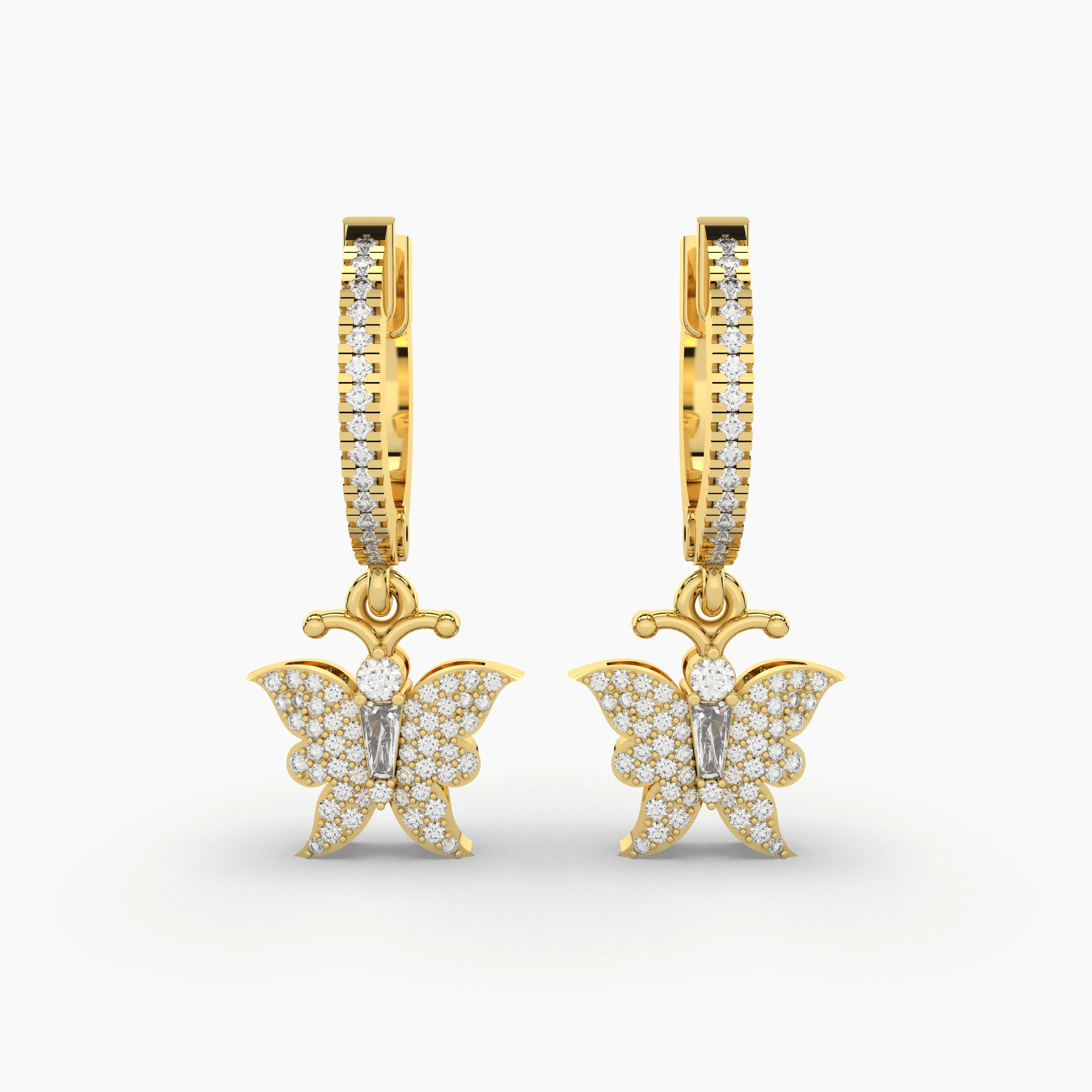 Caterpillar Butterfly Natural Diamond Hoop Earrings