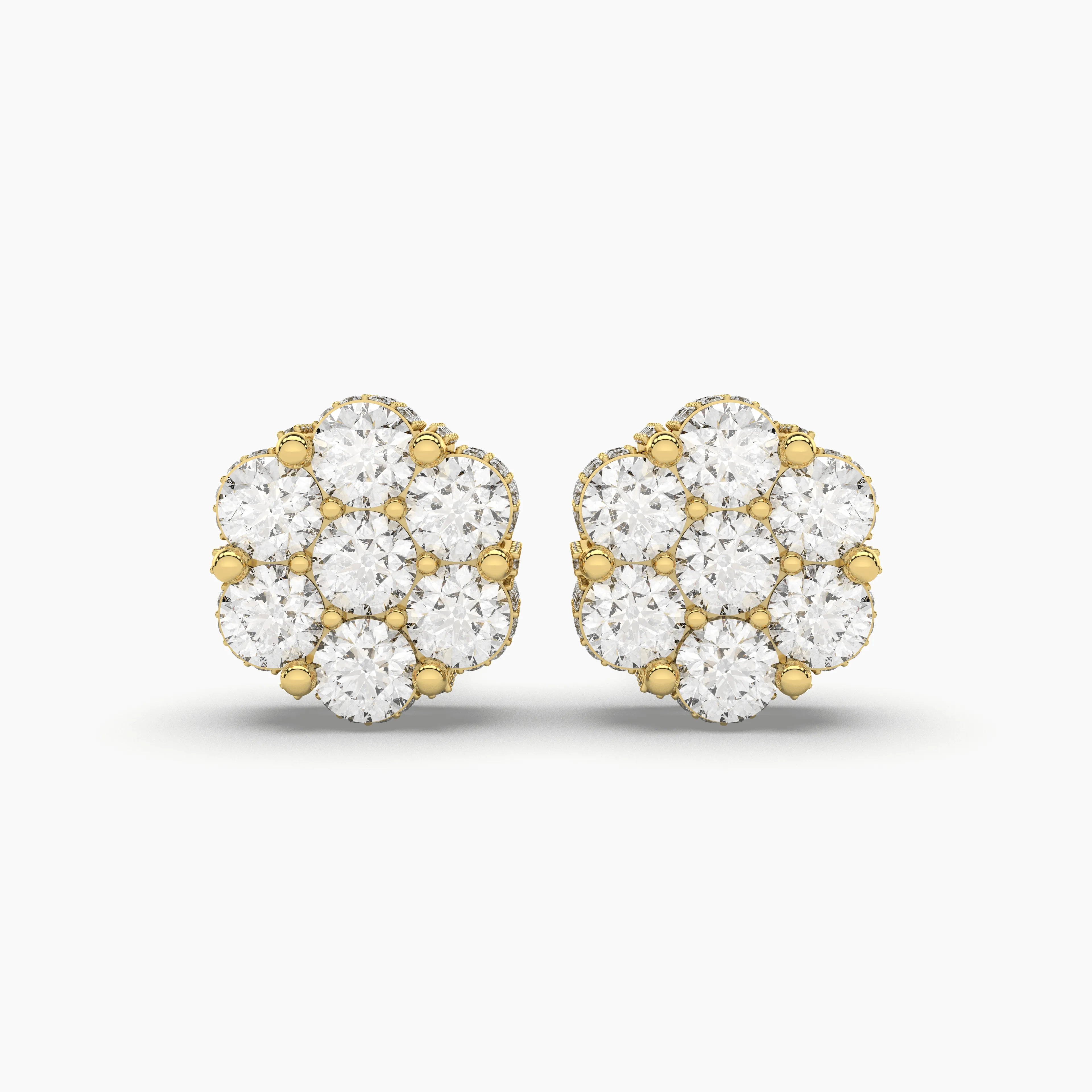 Flower-Shaped Natural Diamond Cluster Stud Earrings